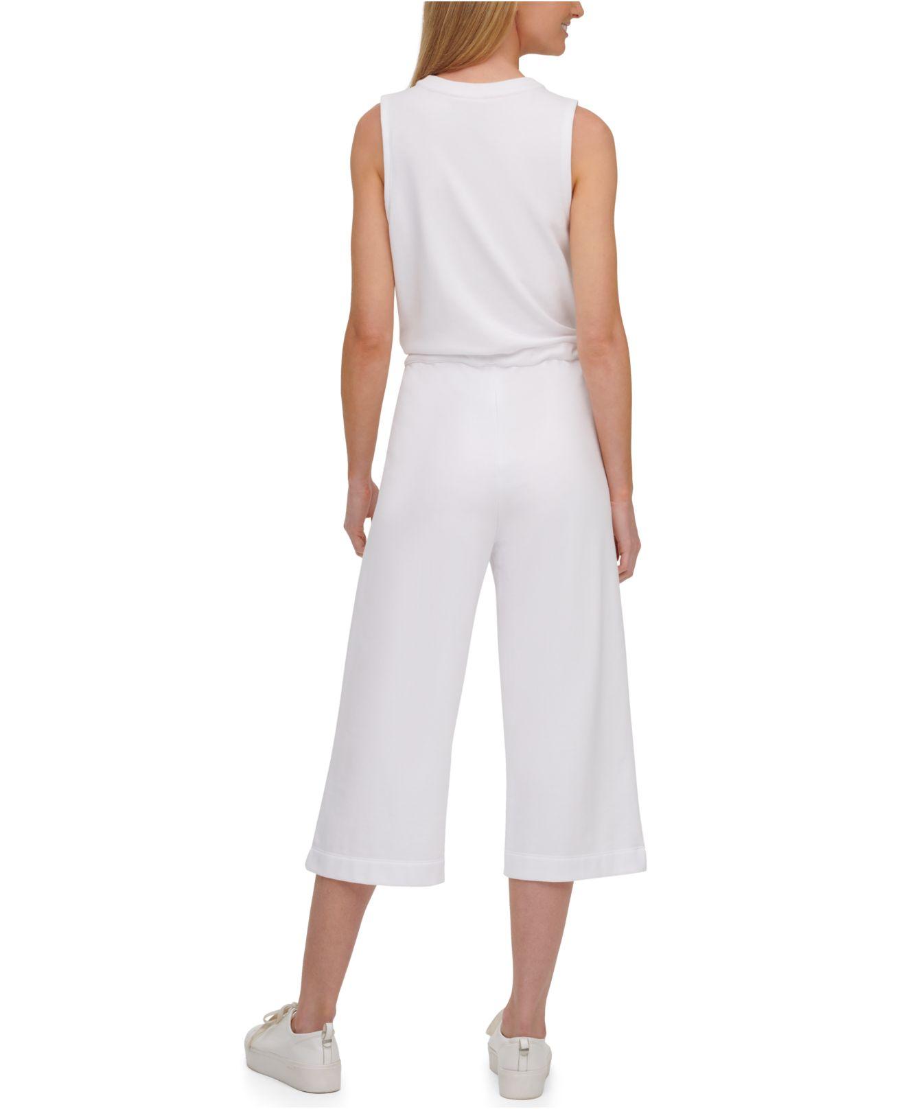 Calvin Klein Cotton Performance Halfzip Sleeveless Jumpsuit in White