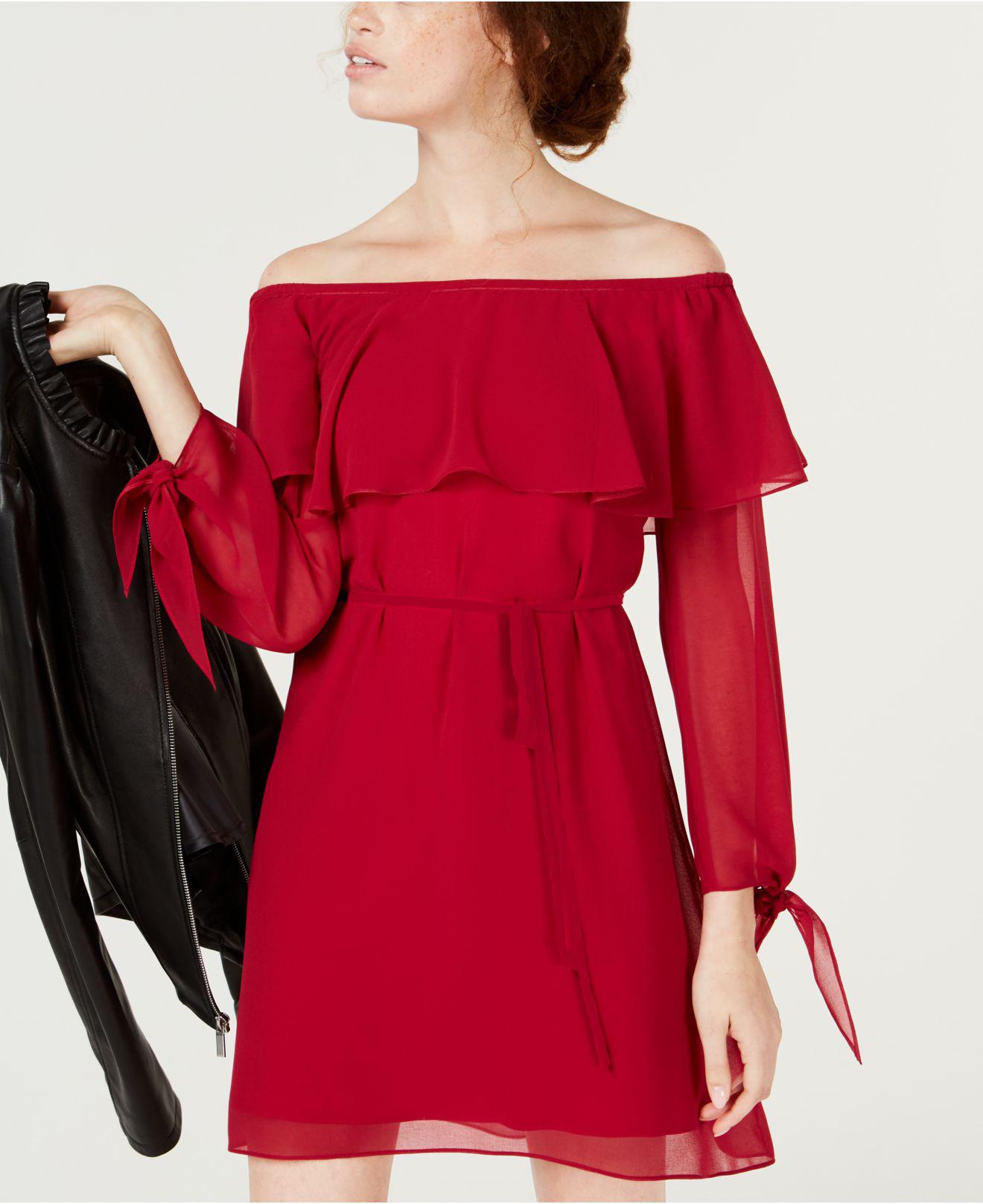 macy's off the shoulder red dress