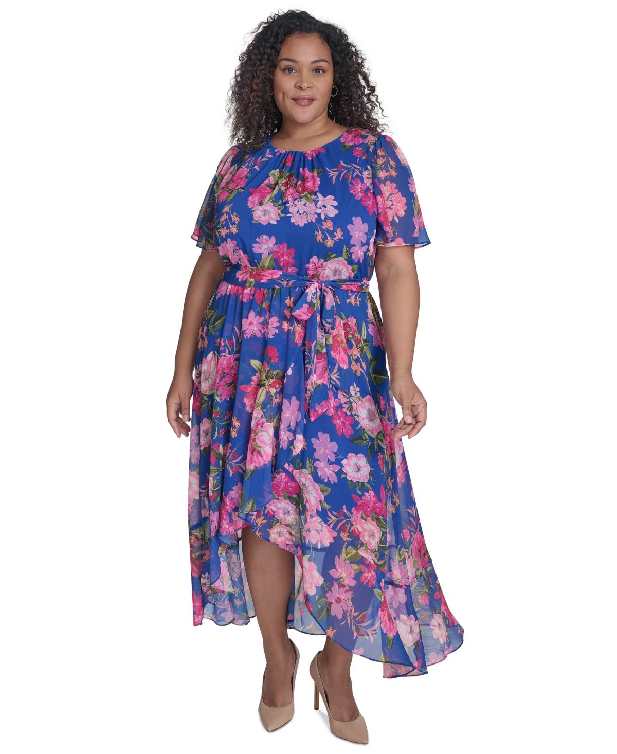 Plus Size Jessica Howard Floral Print Maxi Dress Jessica Howard Plus Size Floral-print Belted Flutter-sleeve Dress