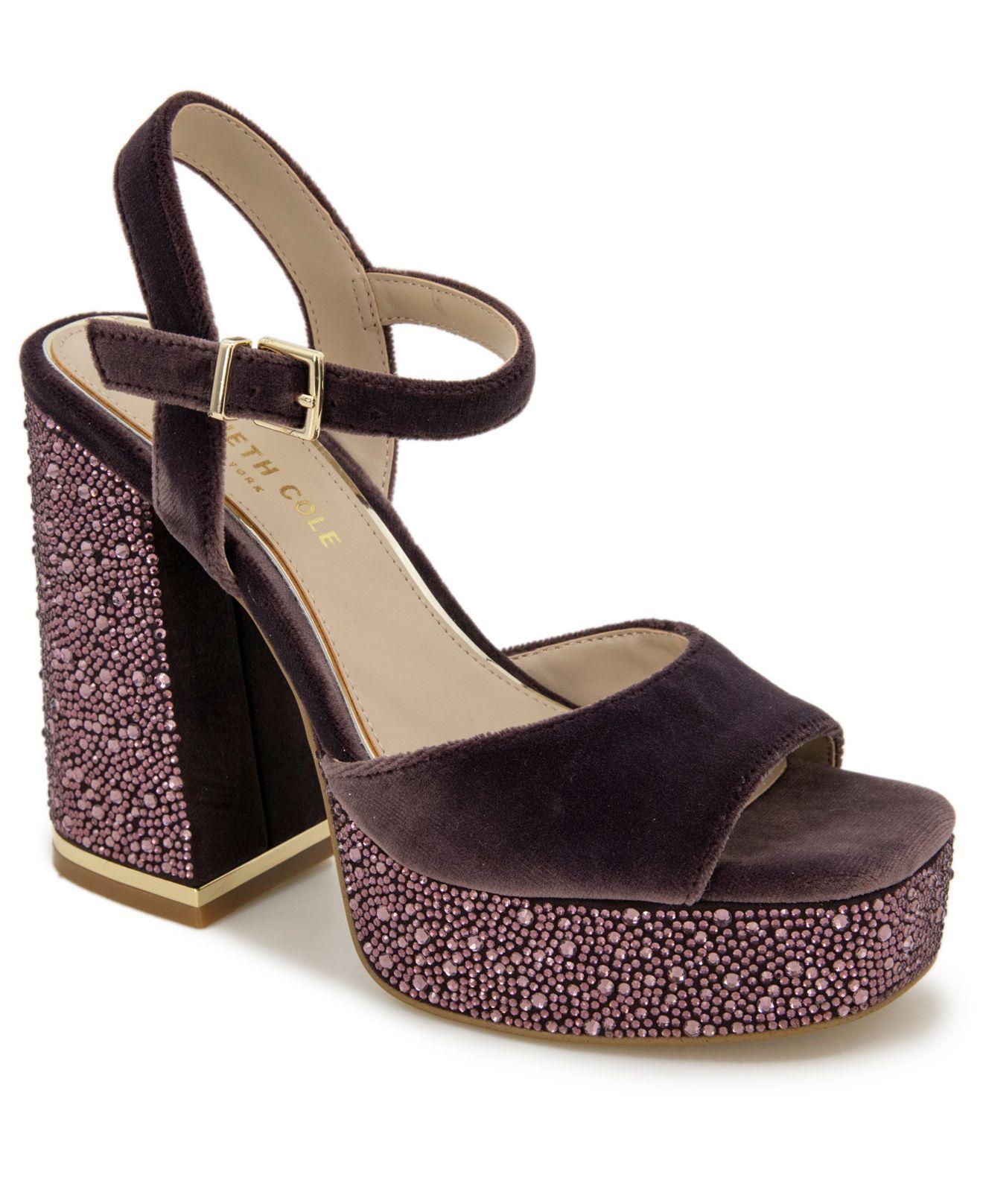 Kenneth Cole Dolly Crystal Platform Sandals in Brown | Lyst