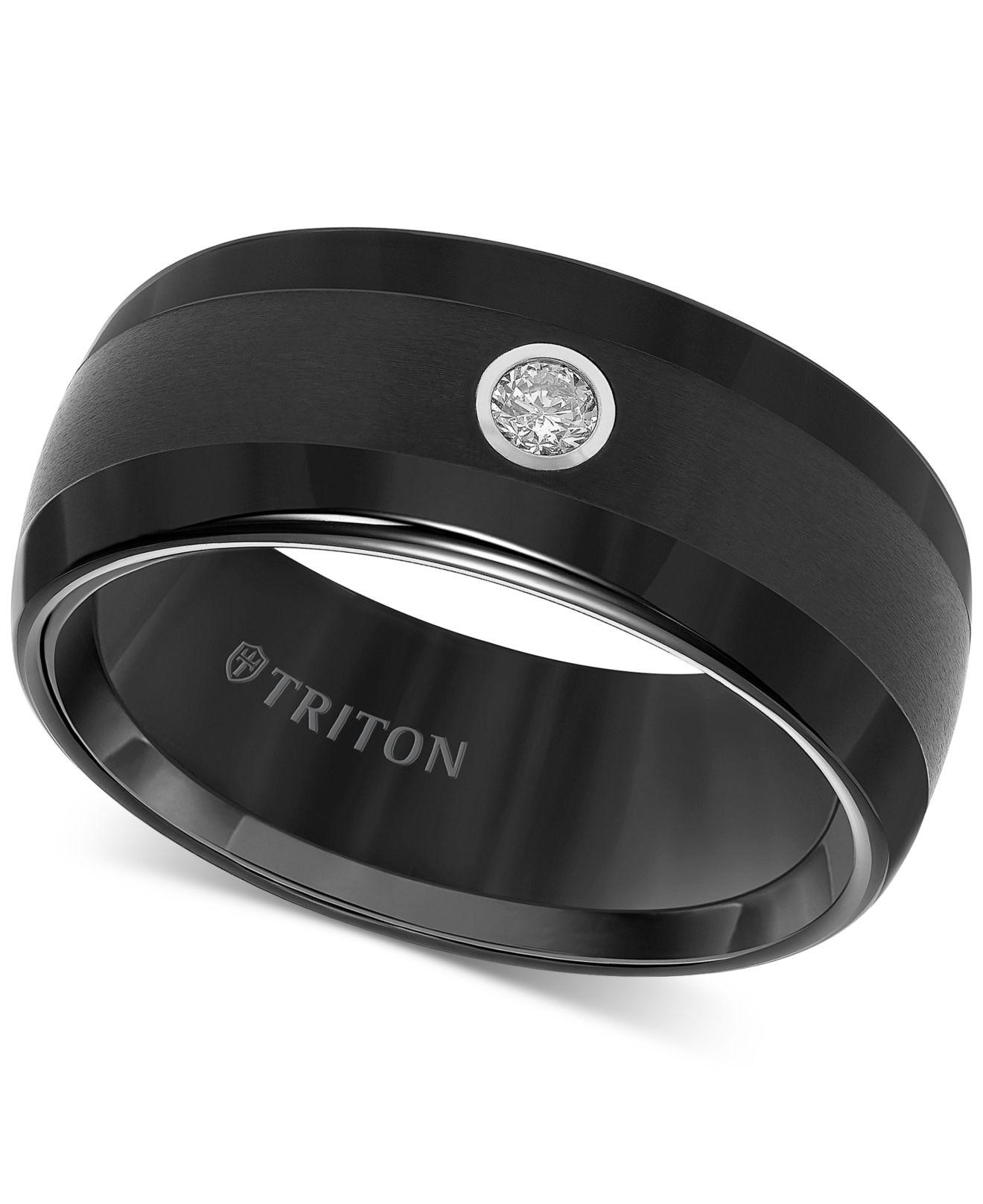 Triton Black Tungsten Ring, Diamond Wedding Band (1/10 Ct. T.w.) in Gray  for Men | Lyst