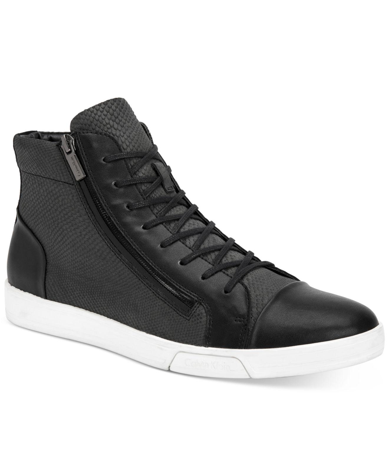 Calvin Klein Men's Berke Embossed Leather Hi-top Sneakers in Black for Men  - Lyst