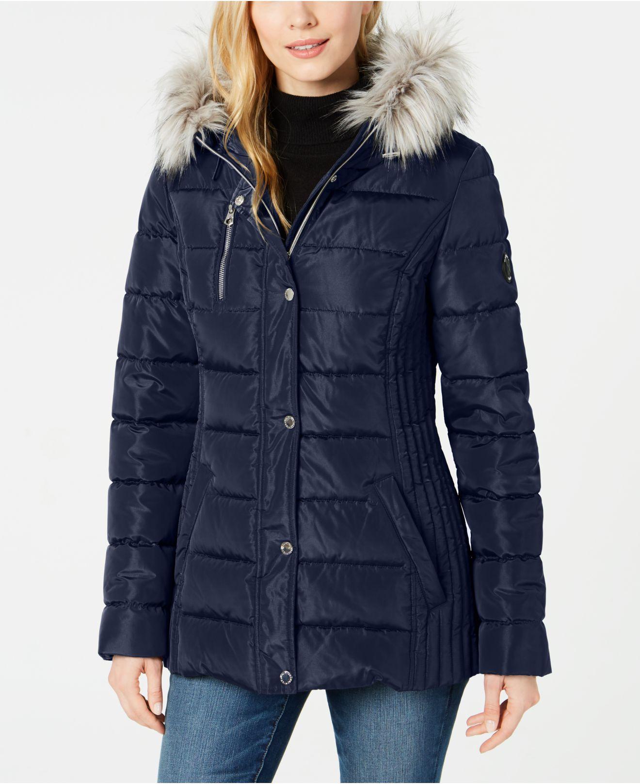 Nautica Hooded Fauxfurtrim Puffer Coat in Blue Lyst