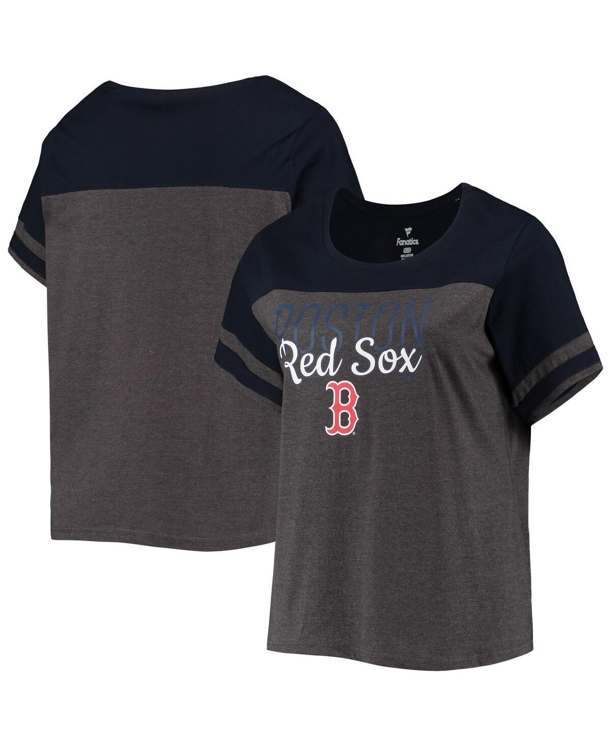 Profile Heathered Charcoal And Navy Boston Red Sox Plus Size Colorblock T- shirt in Black