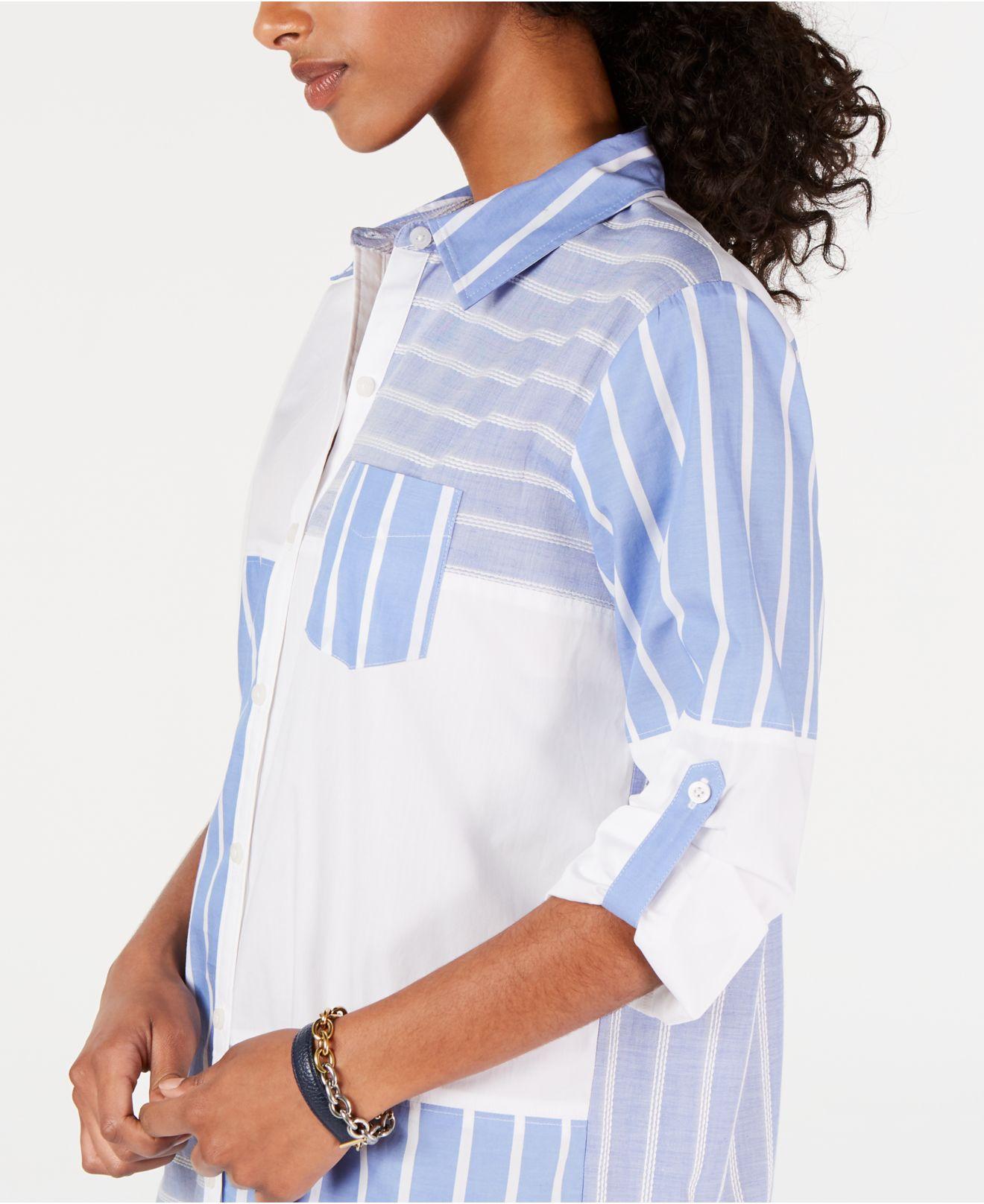Tommy Hilfiger Cotton Patchworkprint Shirtdress, Created For Macy's in Blue Lyst
