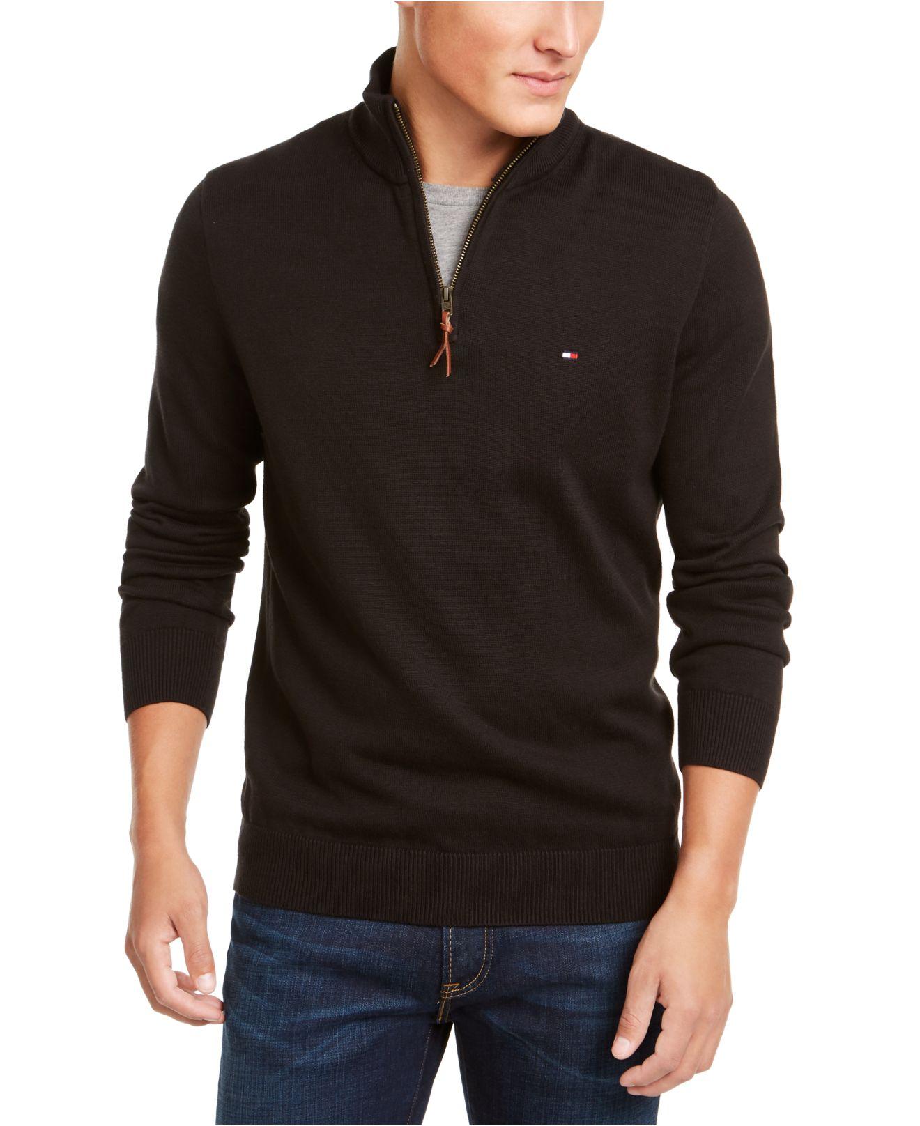 Tommy Hilfiger Cotton Quarter-zip Sweater in Deep Black (Black) for Men ...