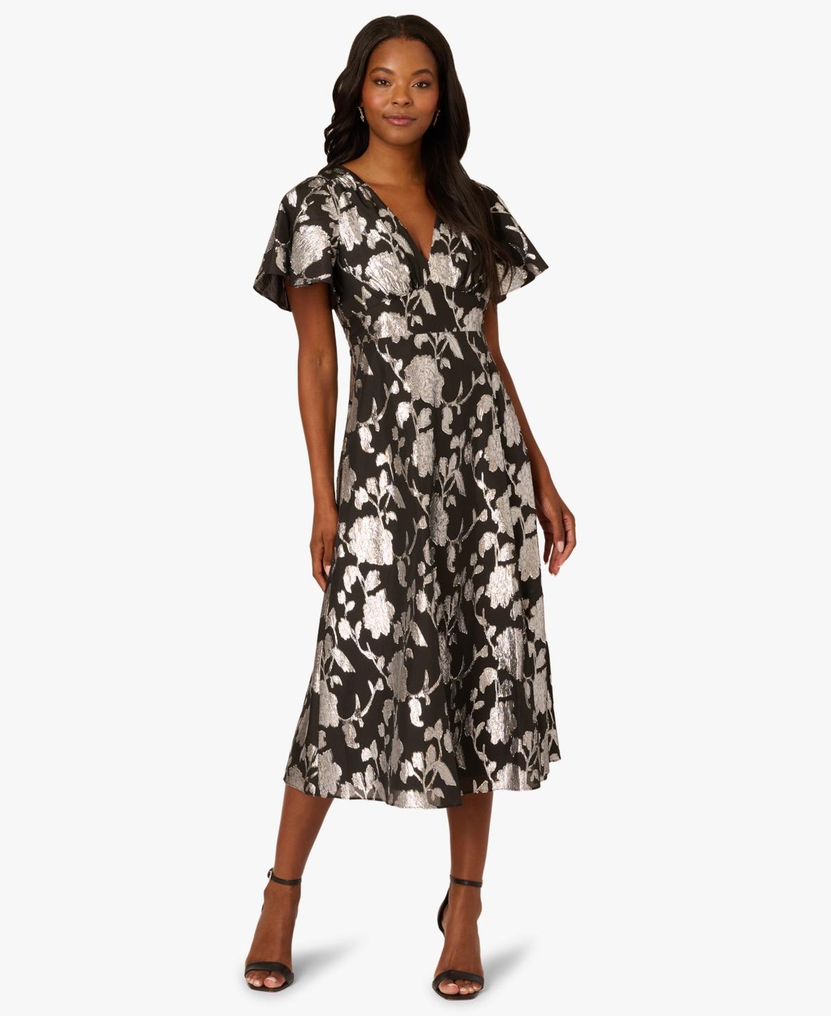 adrianna papell chiffon wrap dress Multi Colored Asymmetrical Draped Floral Chiffon Gown