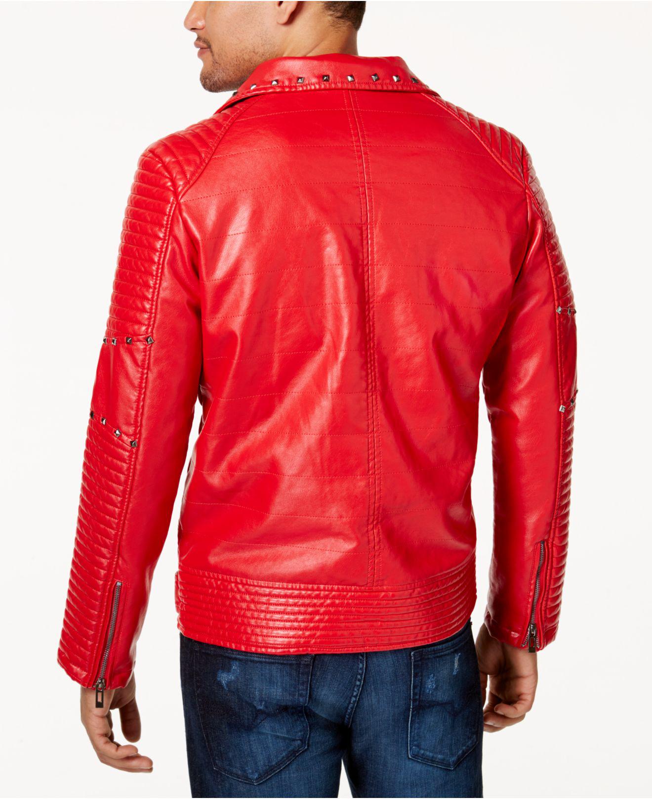 Reason Men's Red Studded Faux-leather Moto Jacket for Men - Lyst