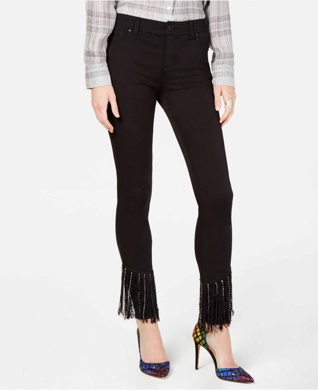 black fringe jeans