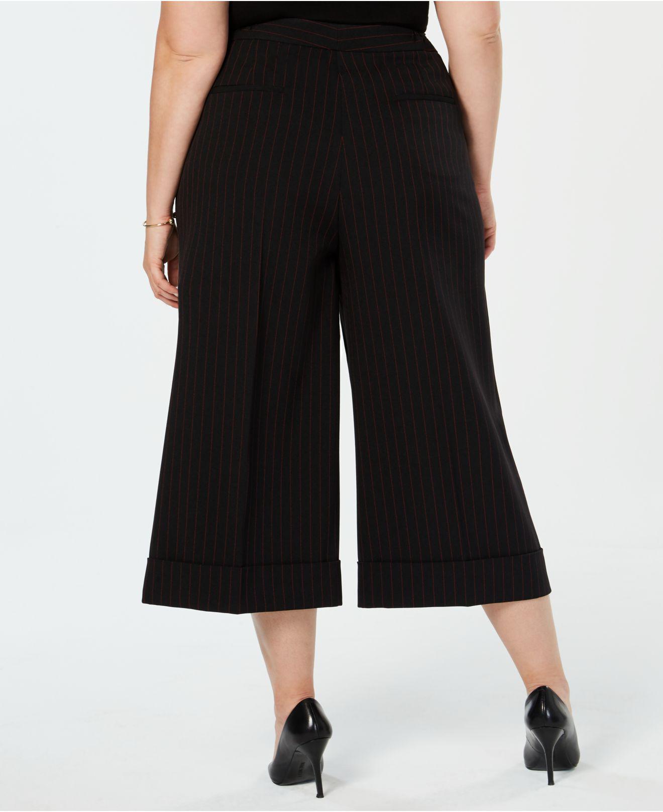 Anne Klein Synthetic Plus Size Striped Cropped Wide-leg Pants in Black ...