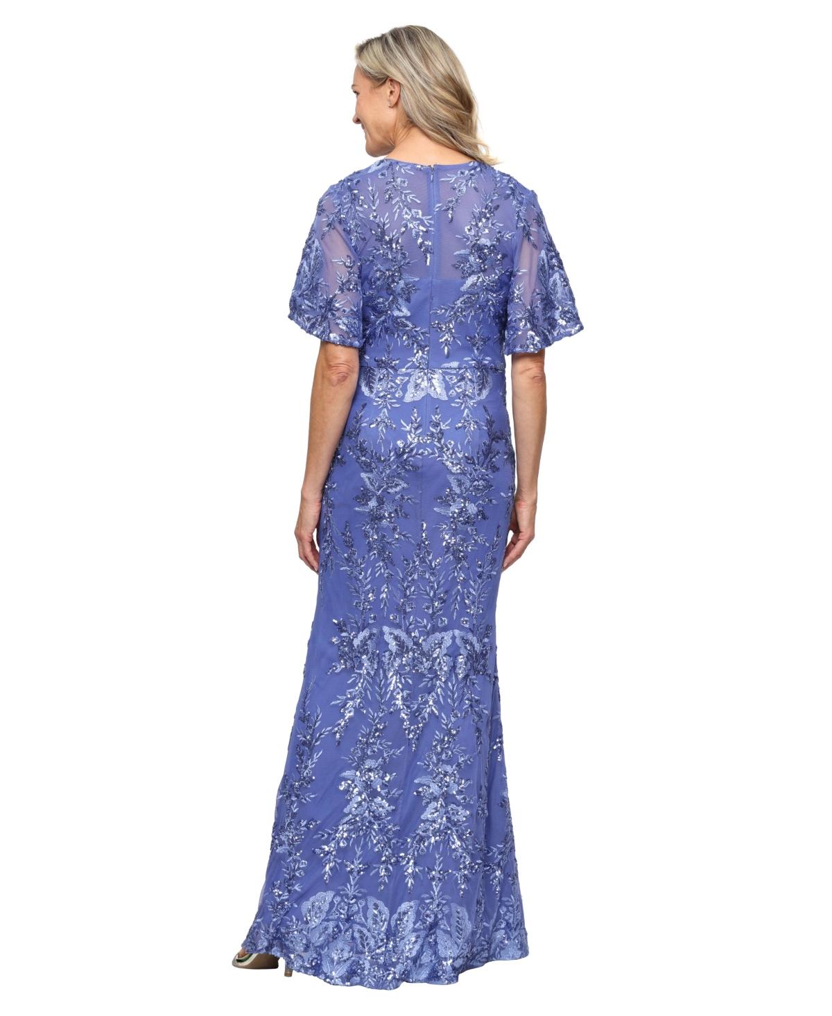 alex evenings women's long sequin dress with flutter sleeves Alex Evenings Women's Long Mother of The Bride Sequin Dress with Cold Shoulder Flutter Sleeves (Petite and Regular Sizes)