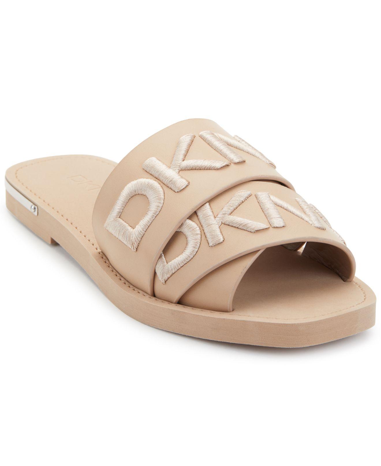 DKNY Leather Isha Logo Slide Sandals - Save 69% | Lyst