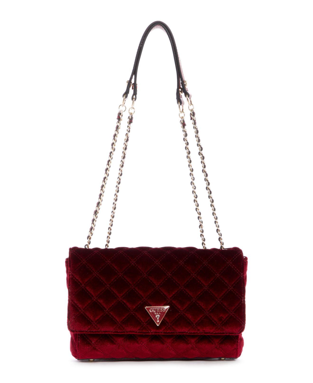 Guess Cessily Velvet Convertible Shoulder Bag in Merlot (Red) Lyst