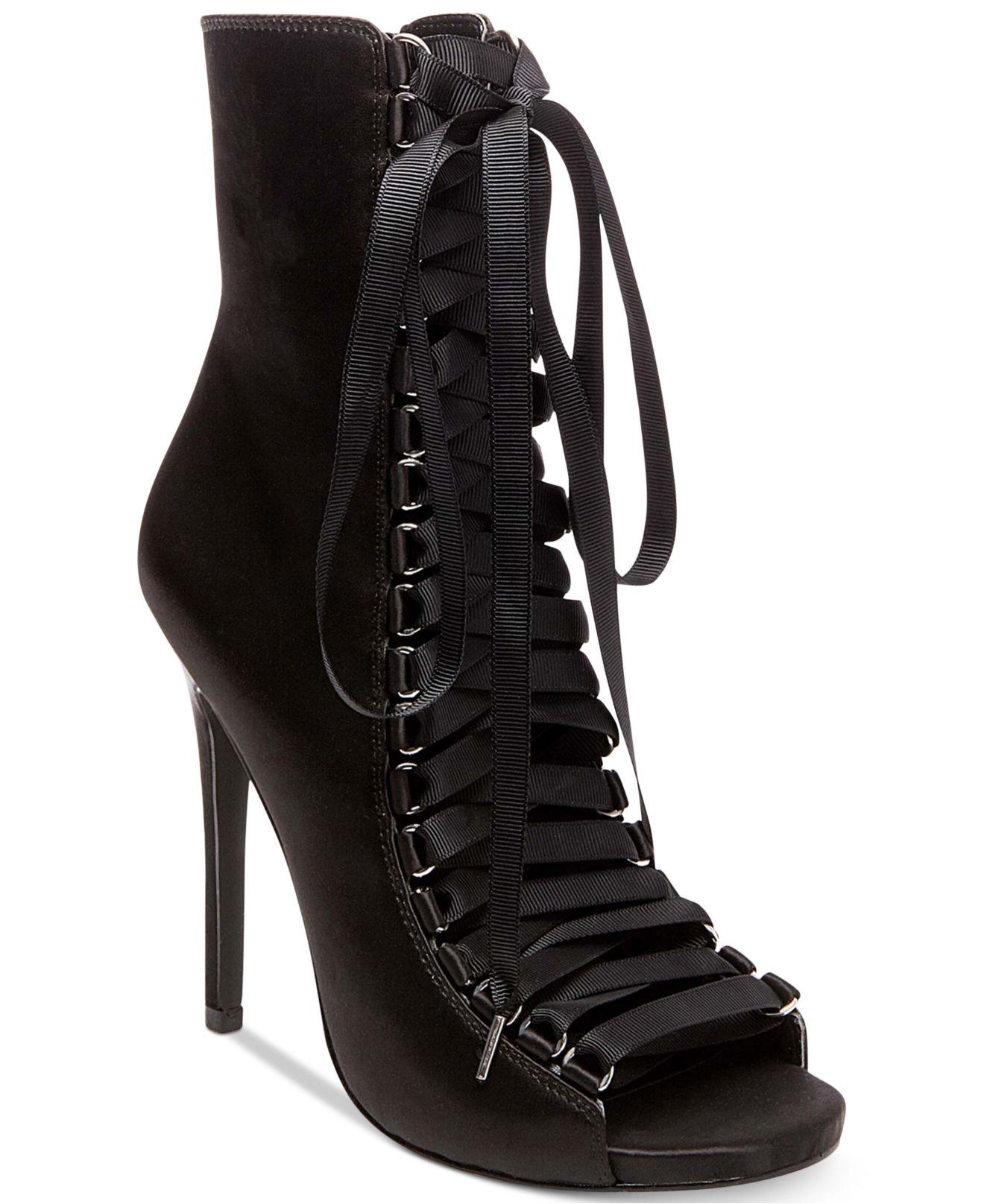 Steve Madden Fuego Lace-up Peep-toe Booties in Black | Lyst