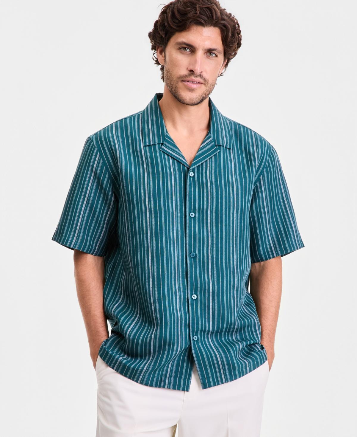 alfani short sleeve dress shirts Alfani Men's Short-Sleeve Linen-Blend Shirt - Natural