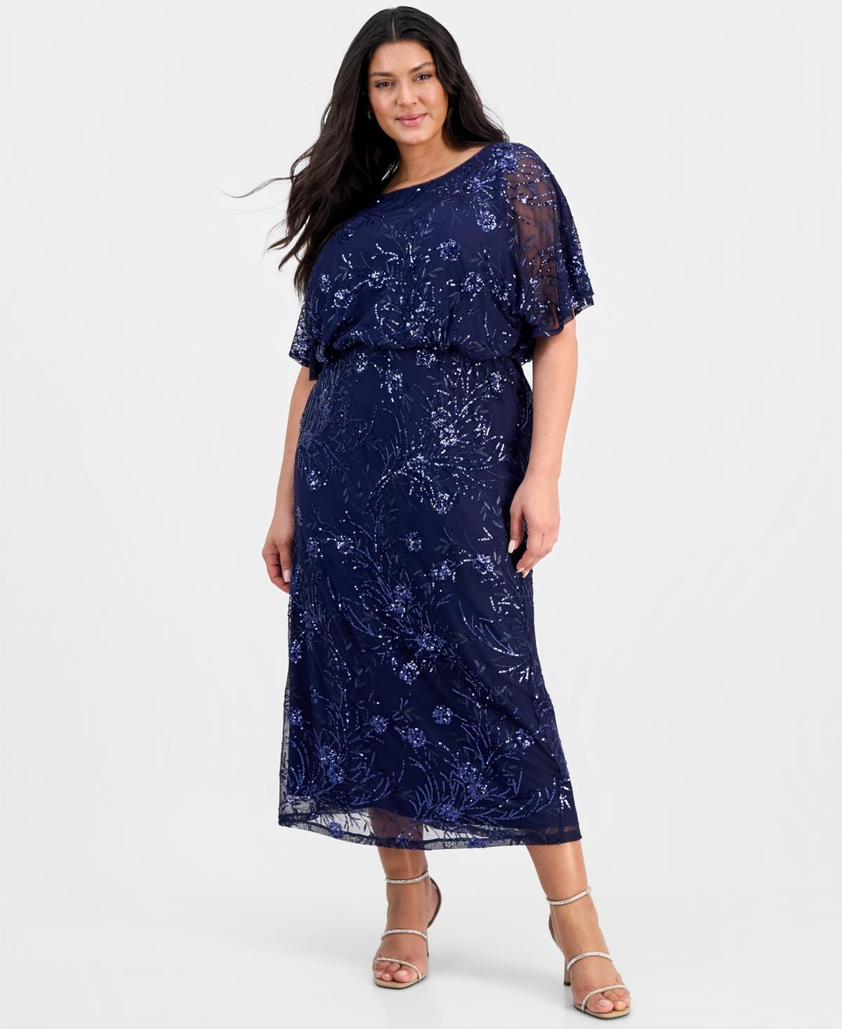 green emerald velvet dress SL Fashions Chiffon Jacket with Beaded Detail Scoop Neckline Tiered Skirt  Set Dress (Plus Size)
