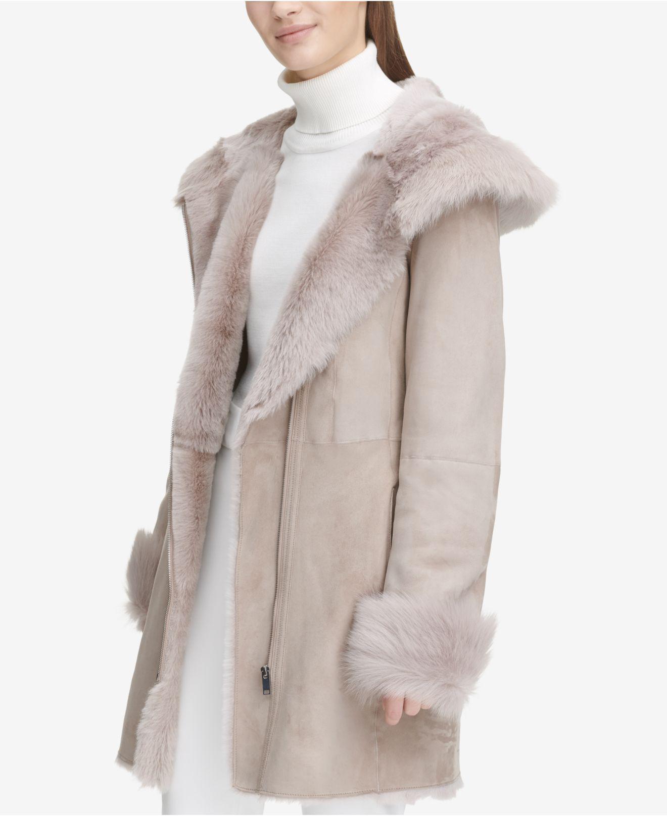 calvin klein shearling zipper coat