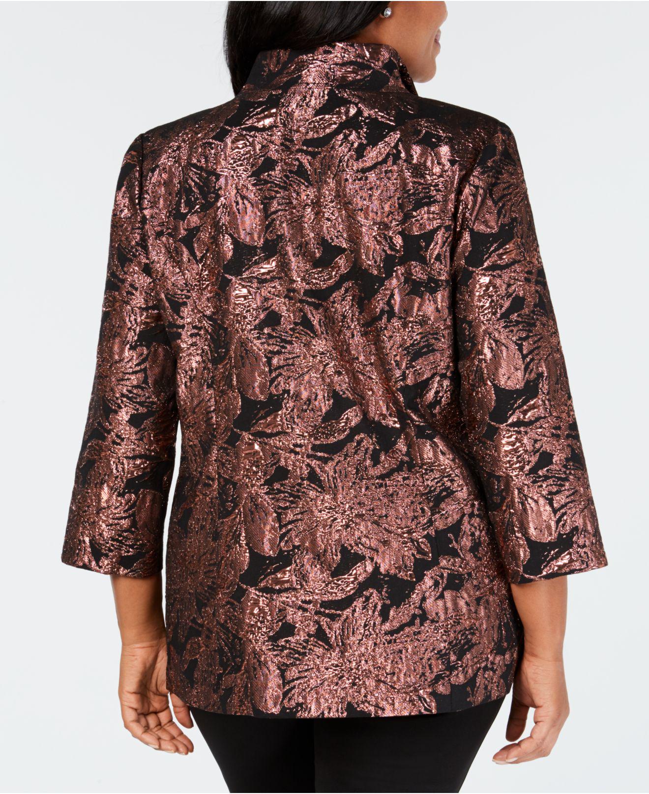 Alex Evenings Synthetic Plus Size Metallic Jacquard Jacket & Top Set in