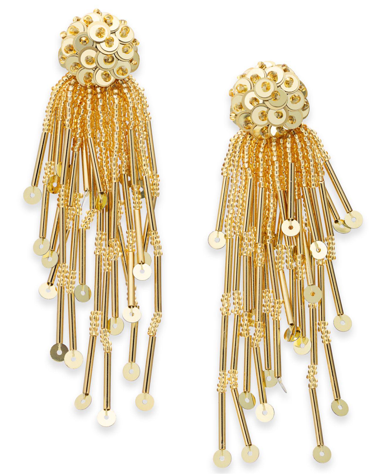 Kate Spade Goldtone Sequin & Bead Tassel Drop Earrings in Metallic Lyst
