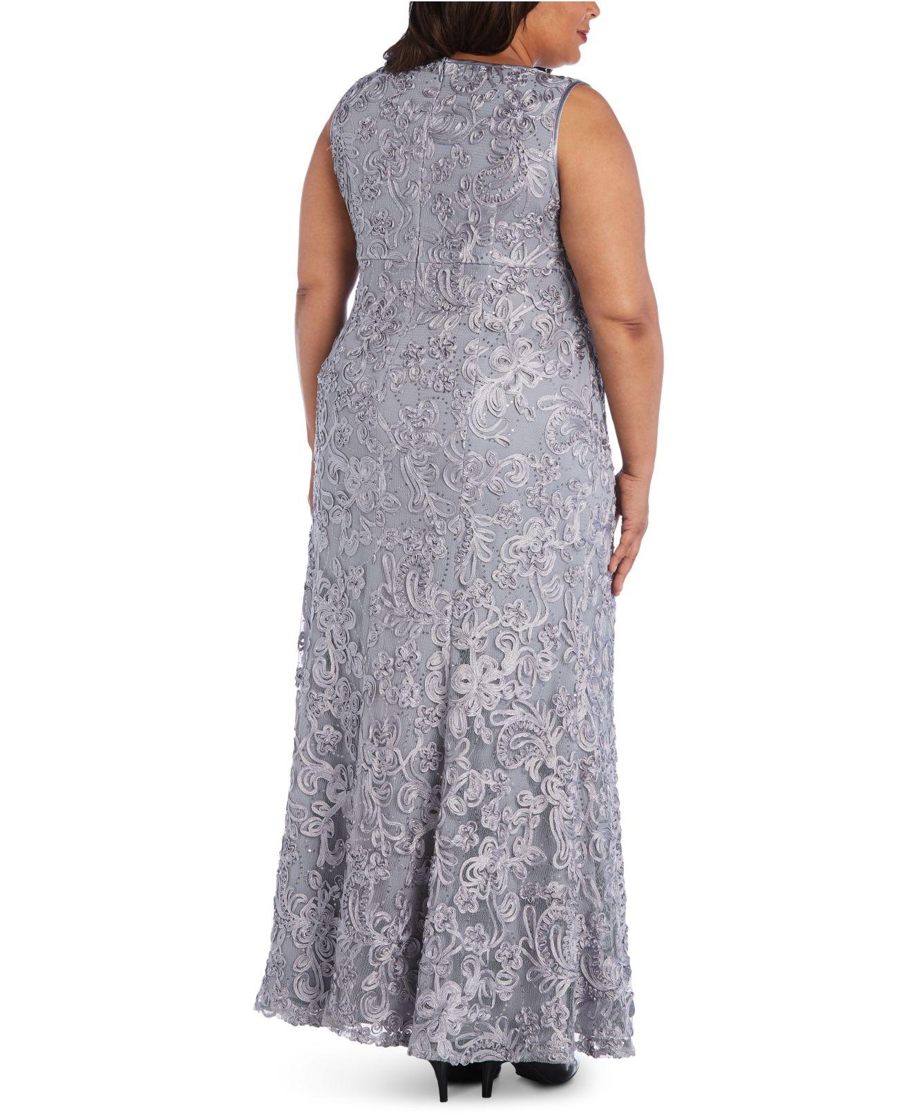 R & M Richards Synthetic Plus Size Soutache Gown & Jacket in Silver ...