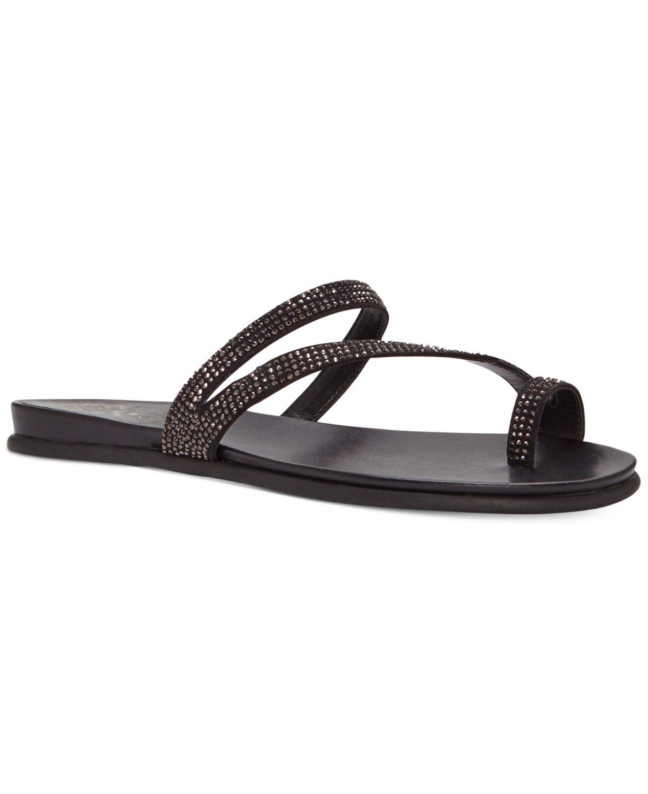Vince Camuto Evina Jeweled Flat Sandals in Black - Lyst