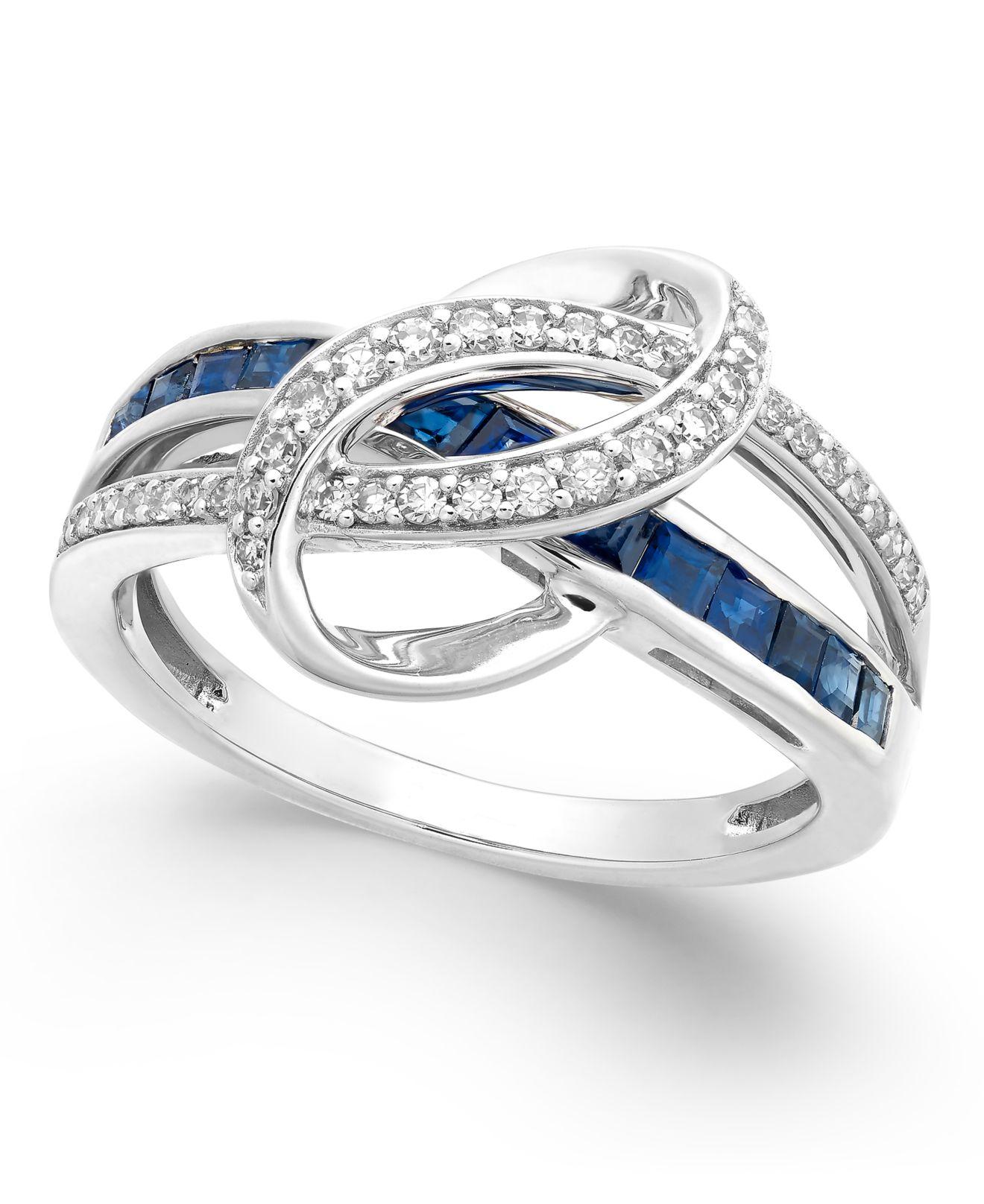 Macy's Sapphire (1 Ct. T.w.) And Diamond (1/5 Ct. T.w.) Swirl Ring In 14k White Gold in Metallic