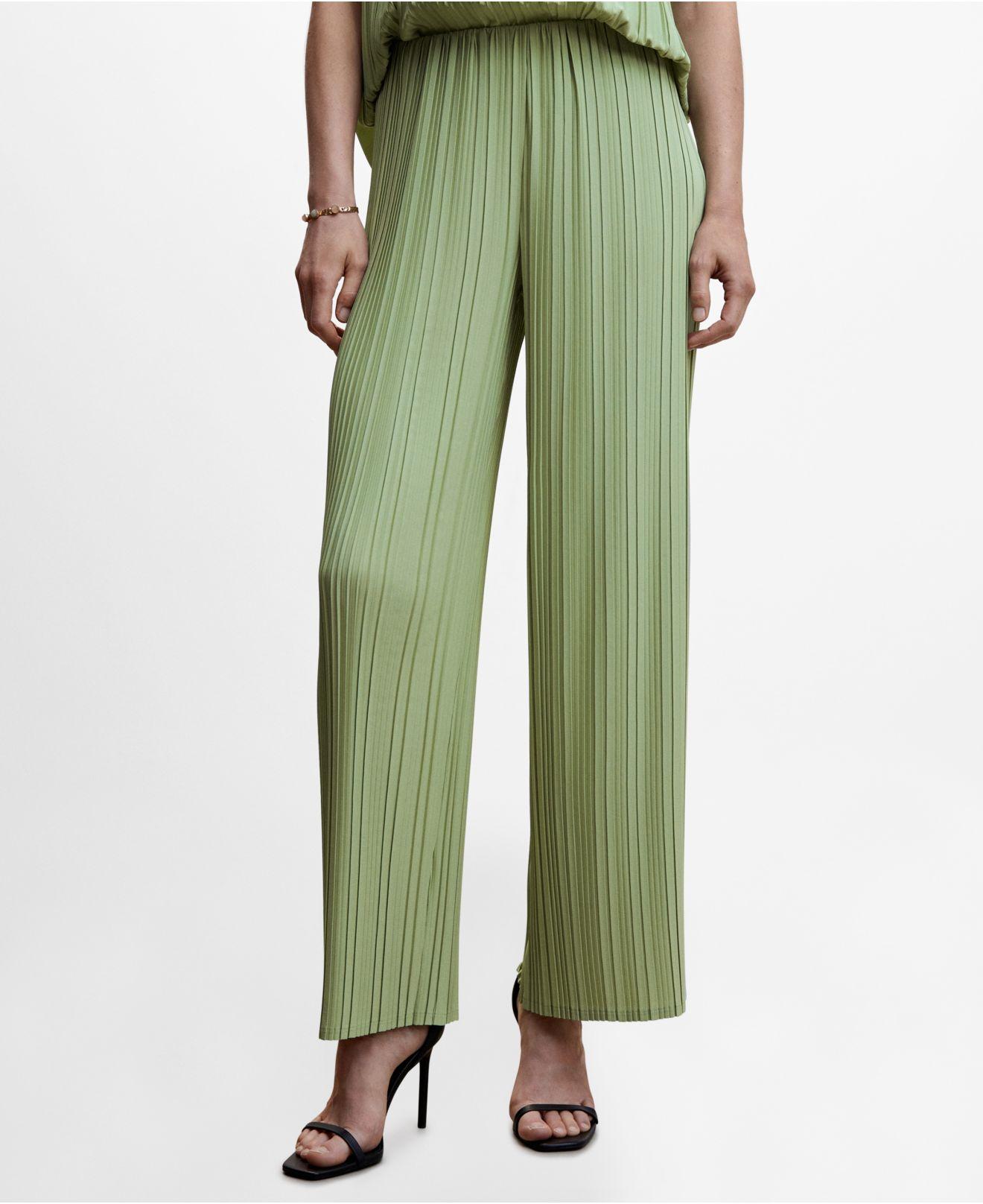 Mango Pleated Wideleg Pants in Green Lyst