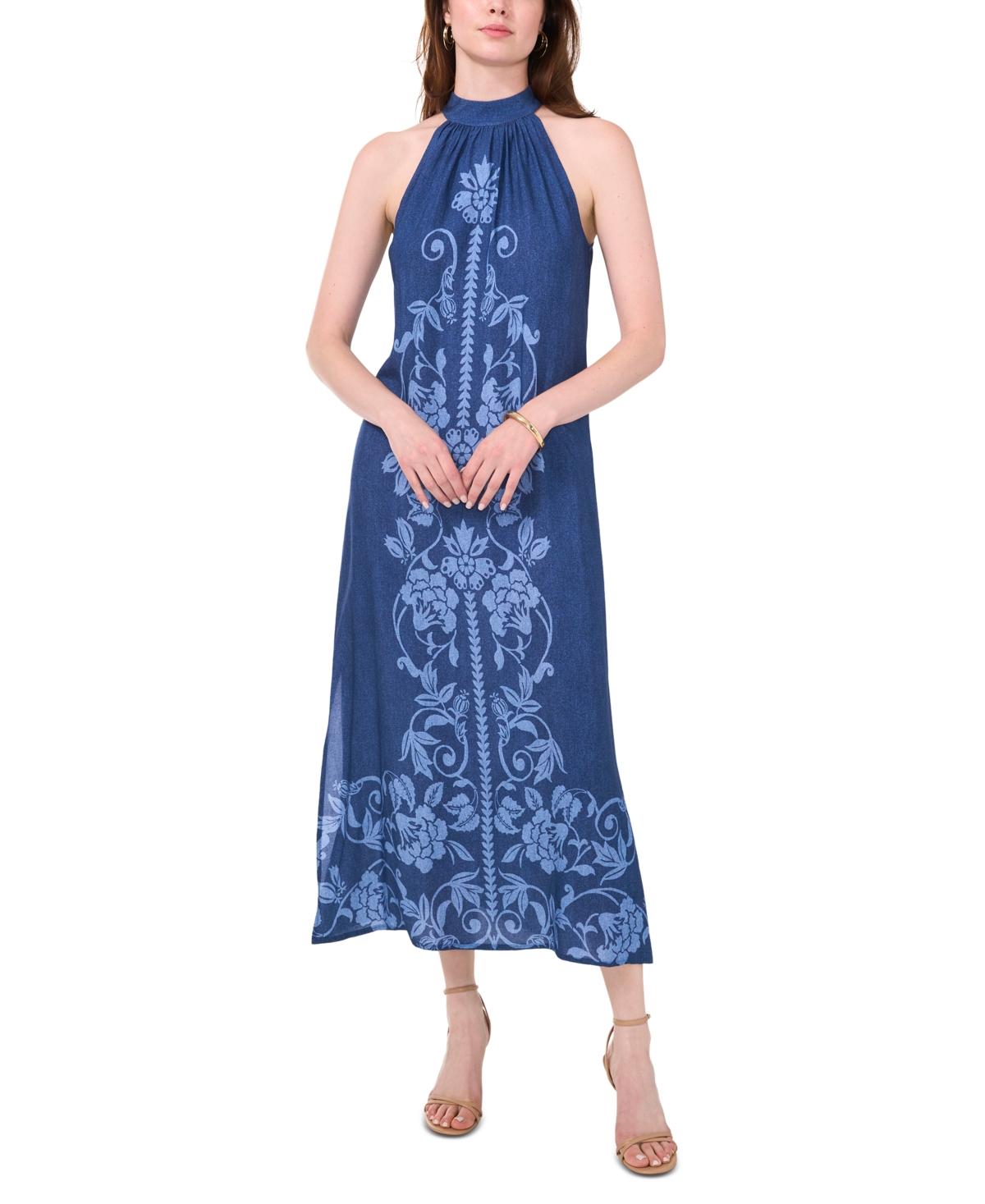msk sleeveless tie neck tiered maxi dress