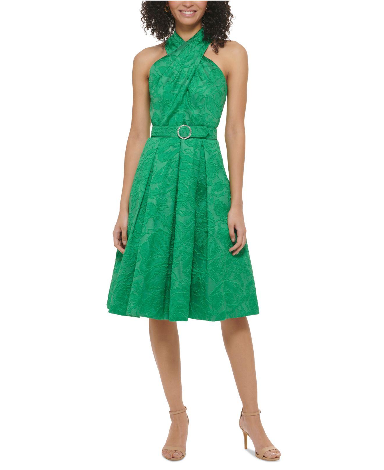 Eliza J Crisscrossneck Belted Jacquard Dress in Green Lyst