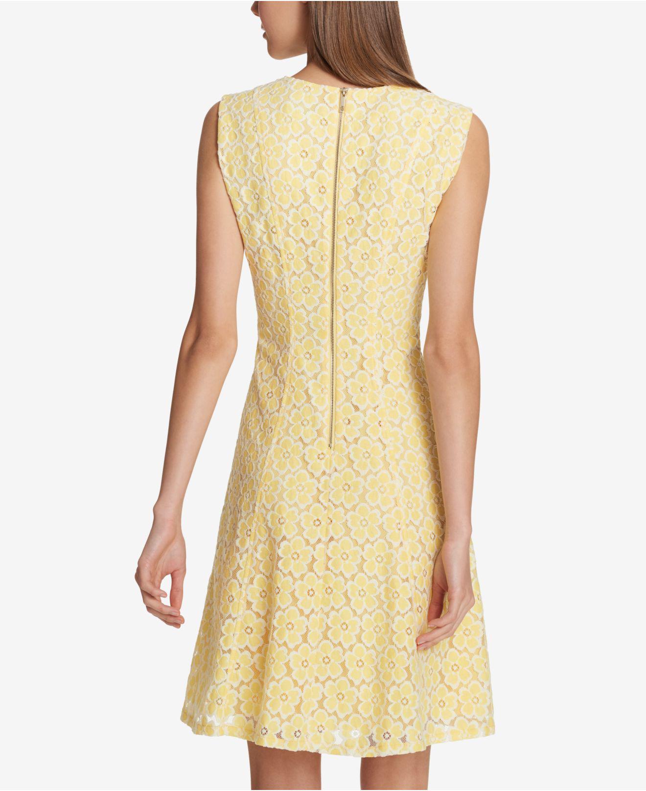 Tommy Hilfiger Sleeveless Lace Fit & Flare Dress in Yellow | Lyst