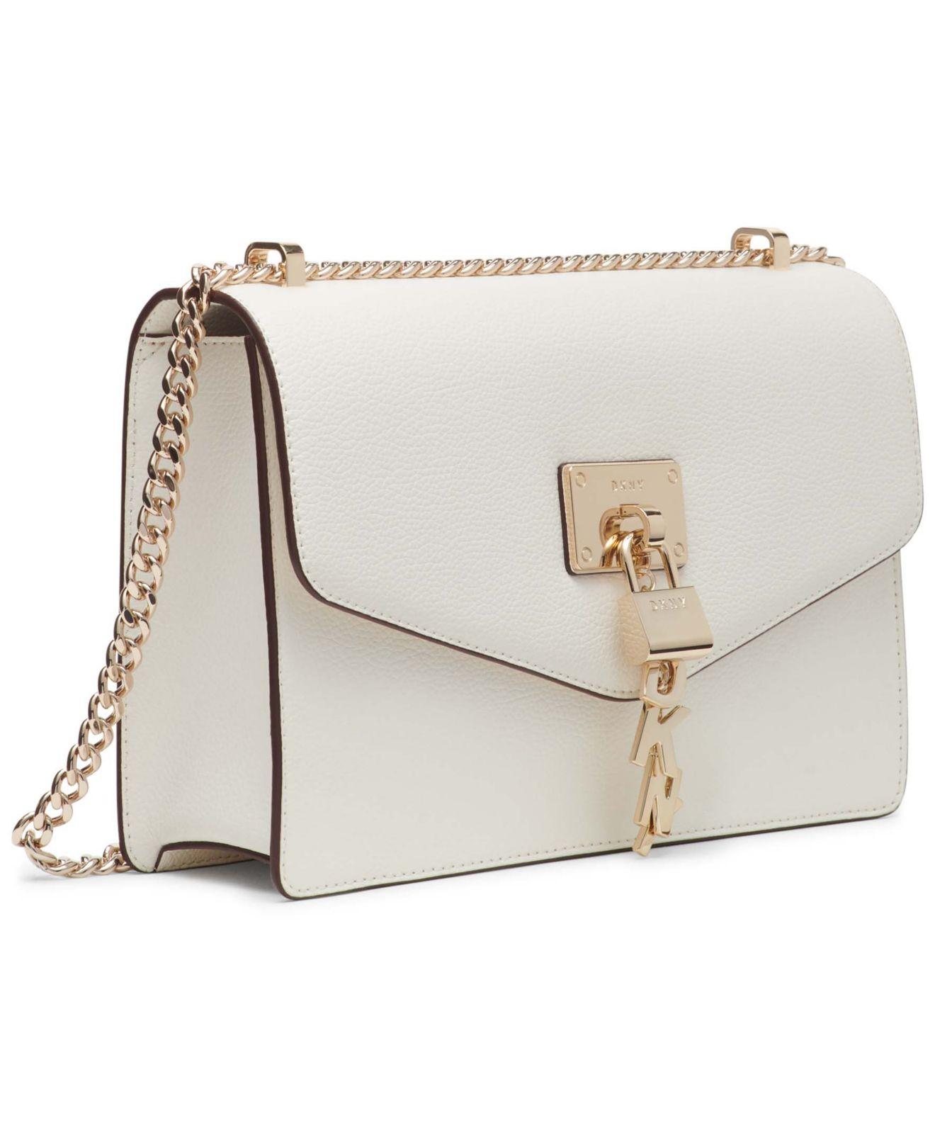 DKNY Elissa Large Leather Shoulder Flap in White/Gold (White) Lyst
