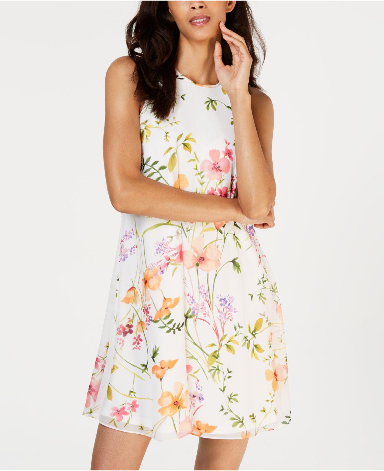 calvin klein printed sleeveless swing dress