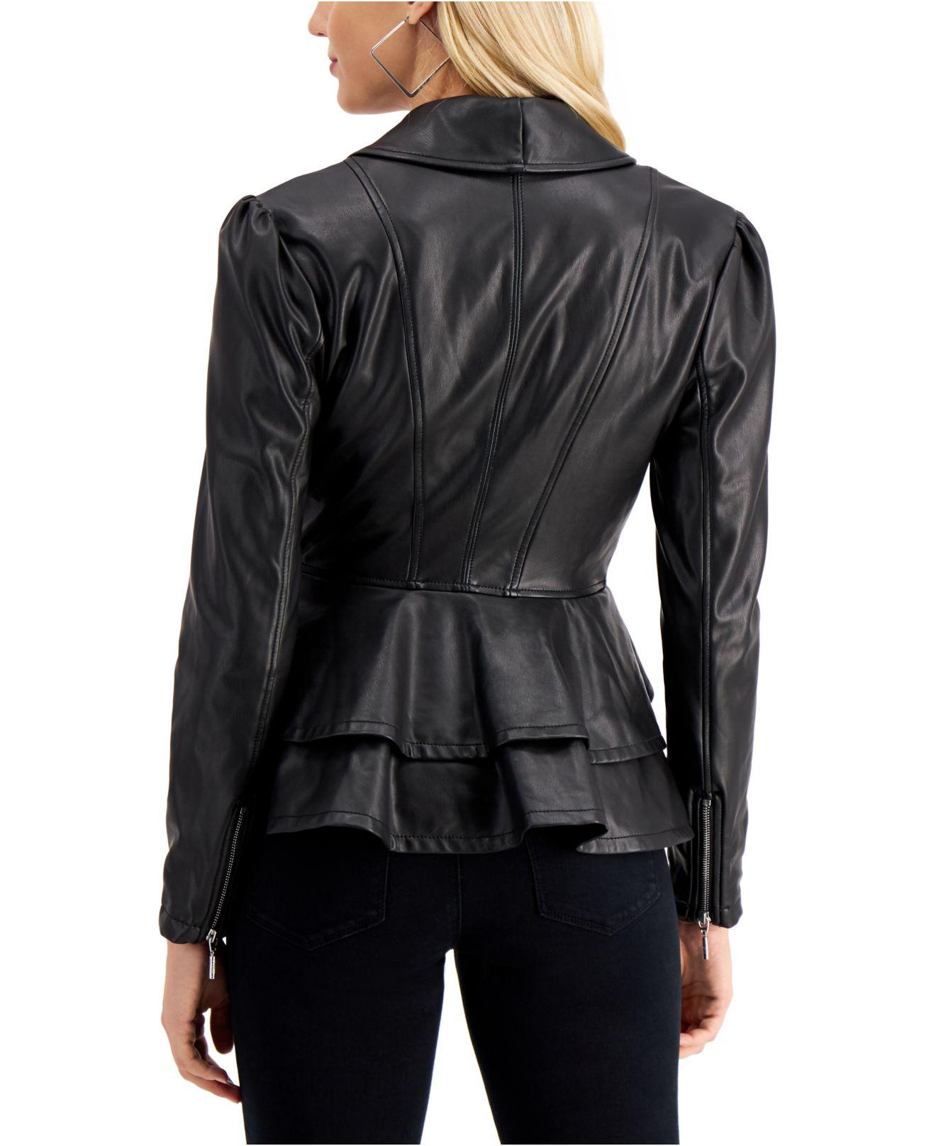 Guess Westlynn Faux-leather Peplum Jacket in Black - Lyst