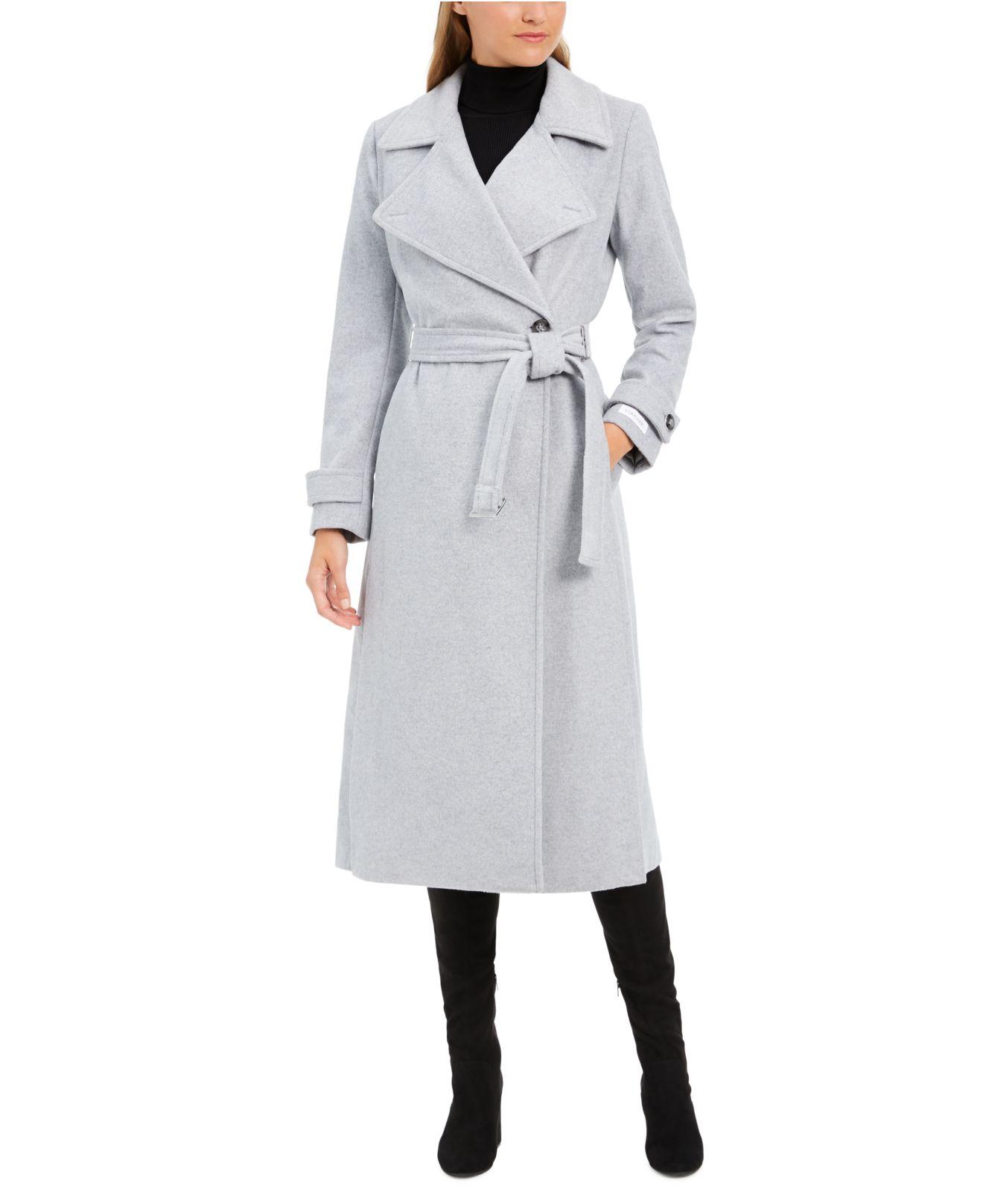 Calvin Klein Wool Belted Wrap Coat Lyst