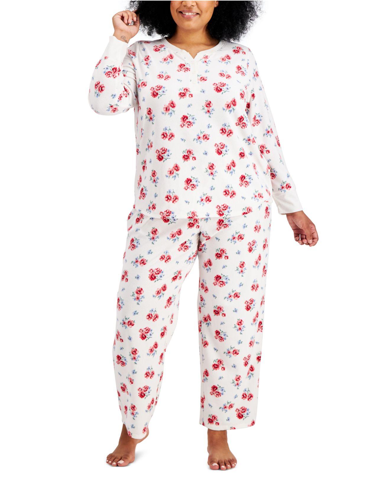 Charter Club Plus Size Thermal Fleece Printed Pajama Set, Created For