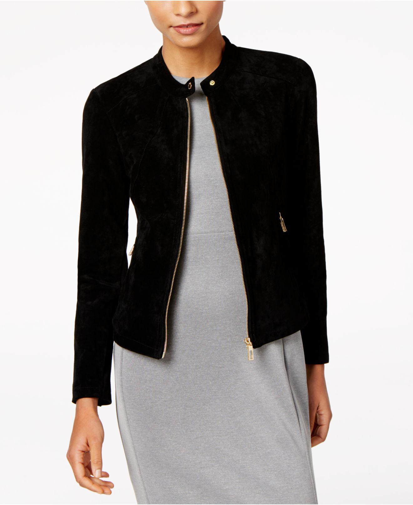 Ivanka Trump Faux-suede Moto Jacket in Black | Lyst