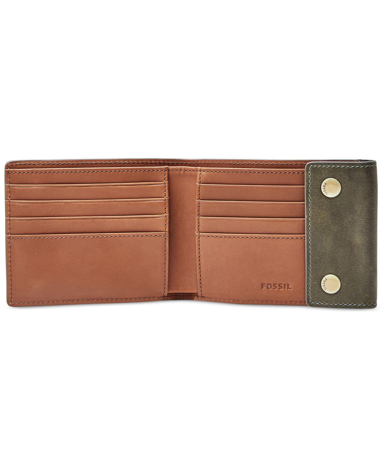 Fossil Men's Ethan Snap Leather Bifold Wallet in Green for Men