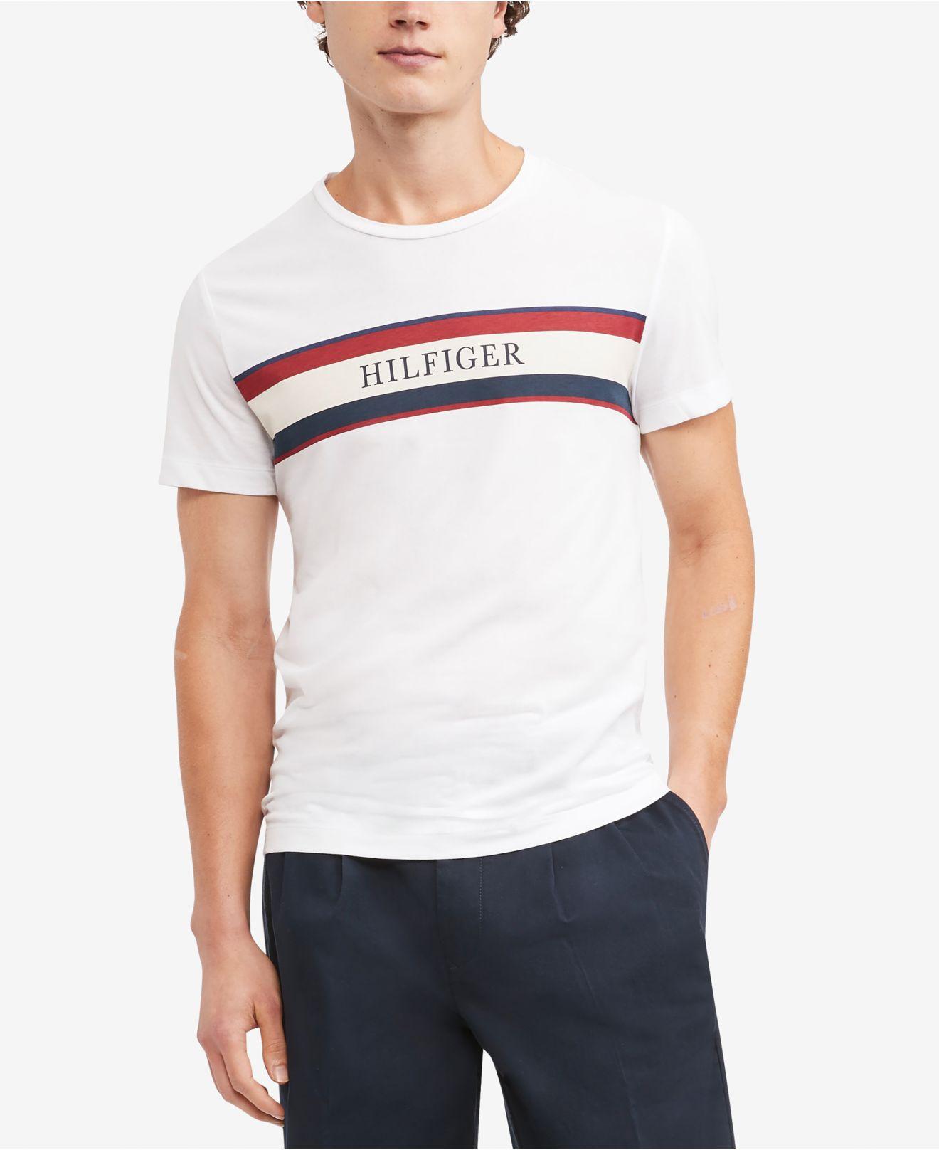 Tommy Hilfiger Hilfiger Striped Logo T-shirt in White for Men | Lyst