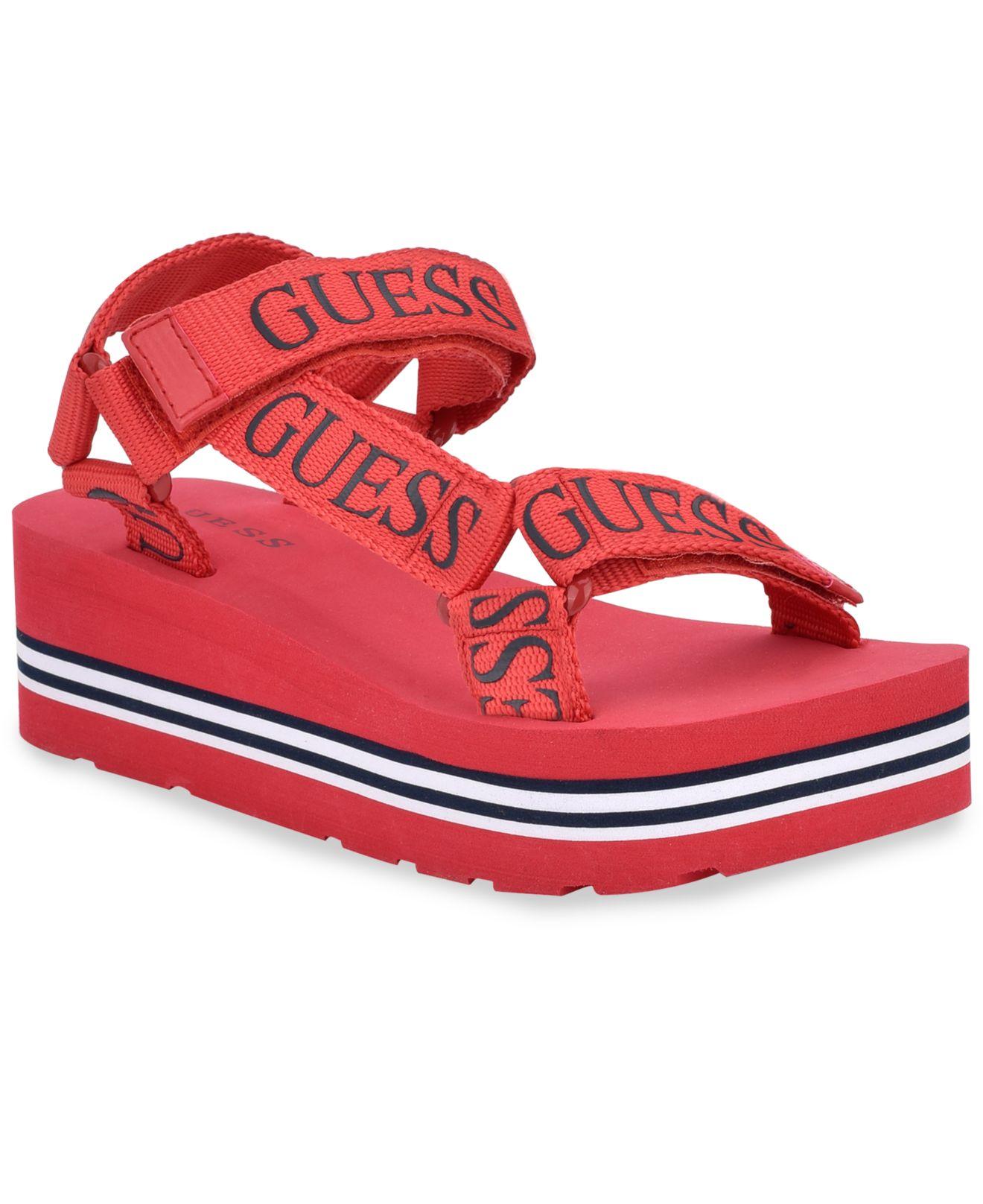 Guess Avin Strappy Platform Sandals in Red | Lyst