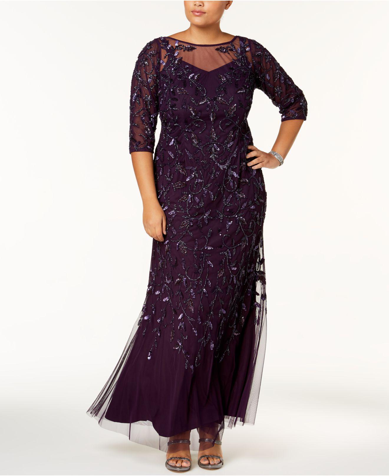 Adrianna Papell Synthetic Plus Size Beaded Mesh Gown in Amethyst (Purple) -  Lyst