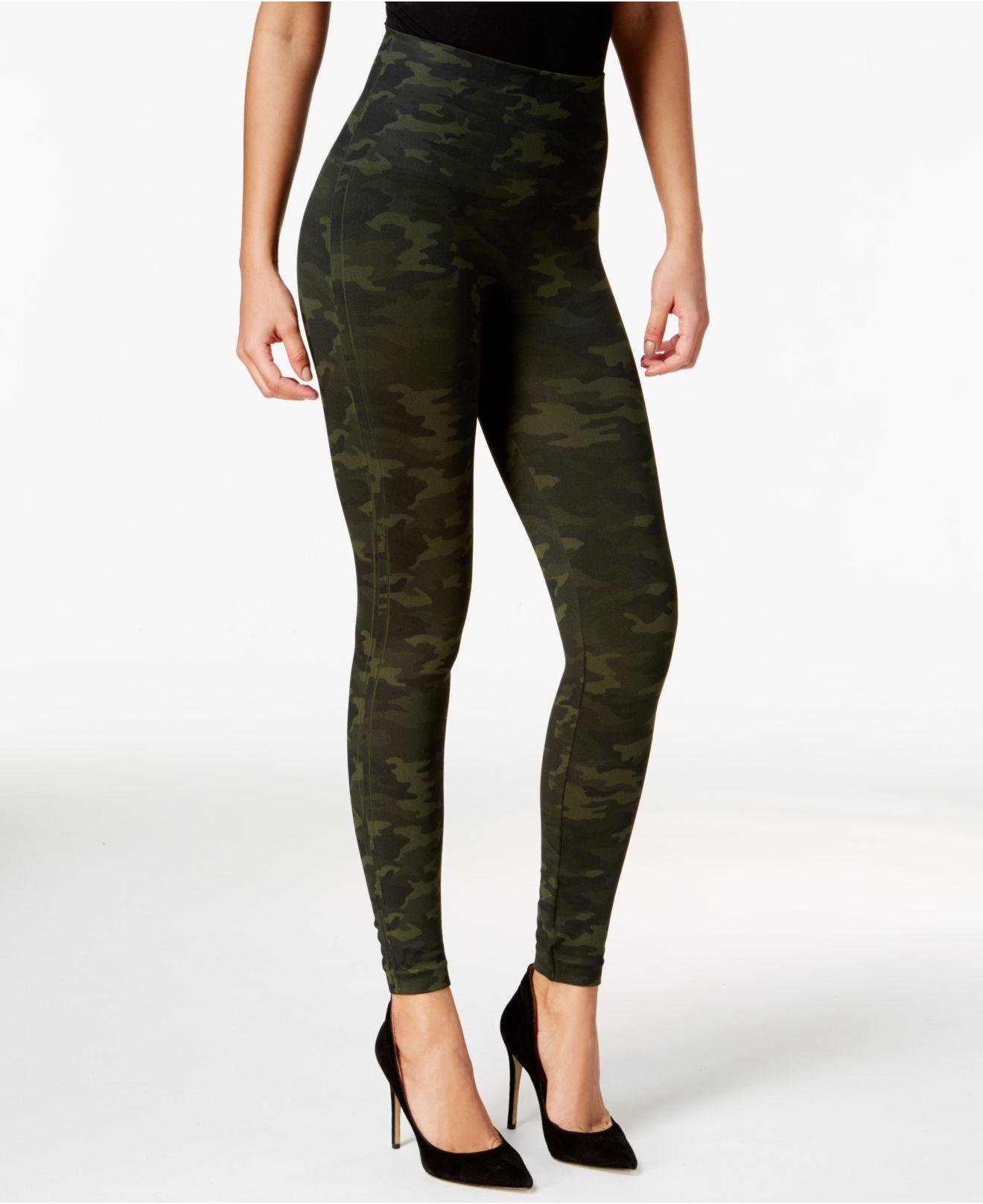 Spanx Synthetic Look At Me Now Tummy Control Camo Leggings in Green