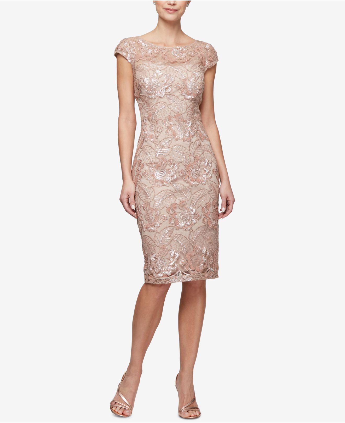 alex evenings sequined floral sheath dress