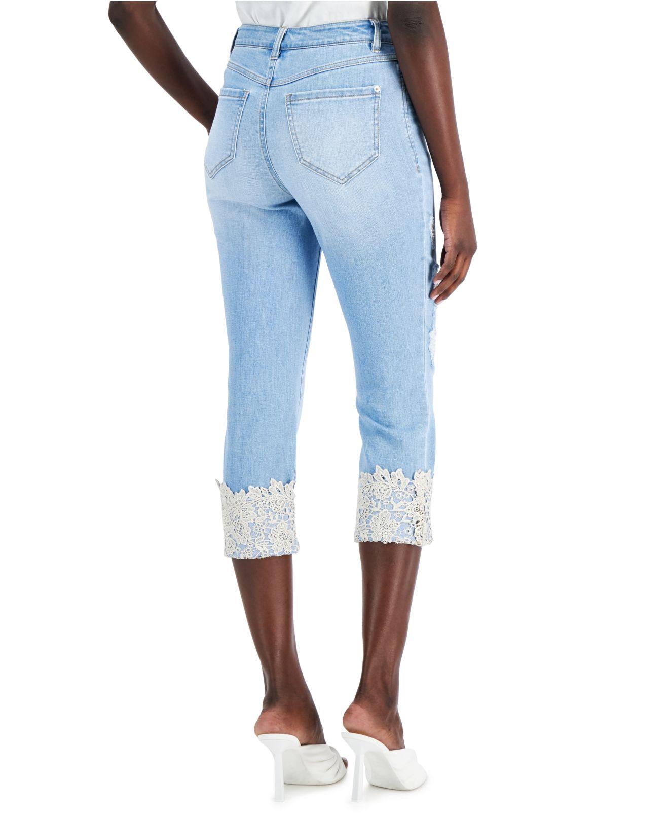INC International Concepts Petite Distressed Laced-cuff Cropped Denim Jeans,  Created For Macy's in Light Indigo (Blue) | Lyst Canada