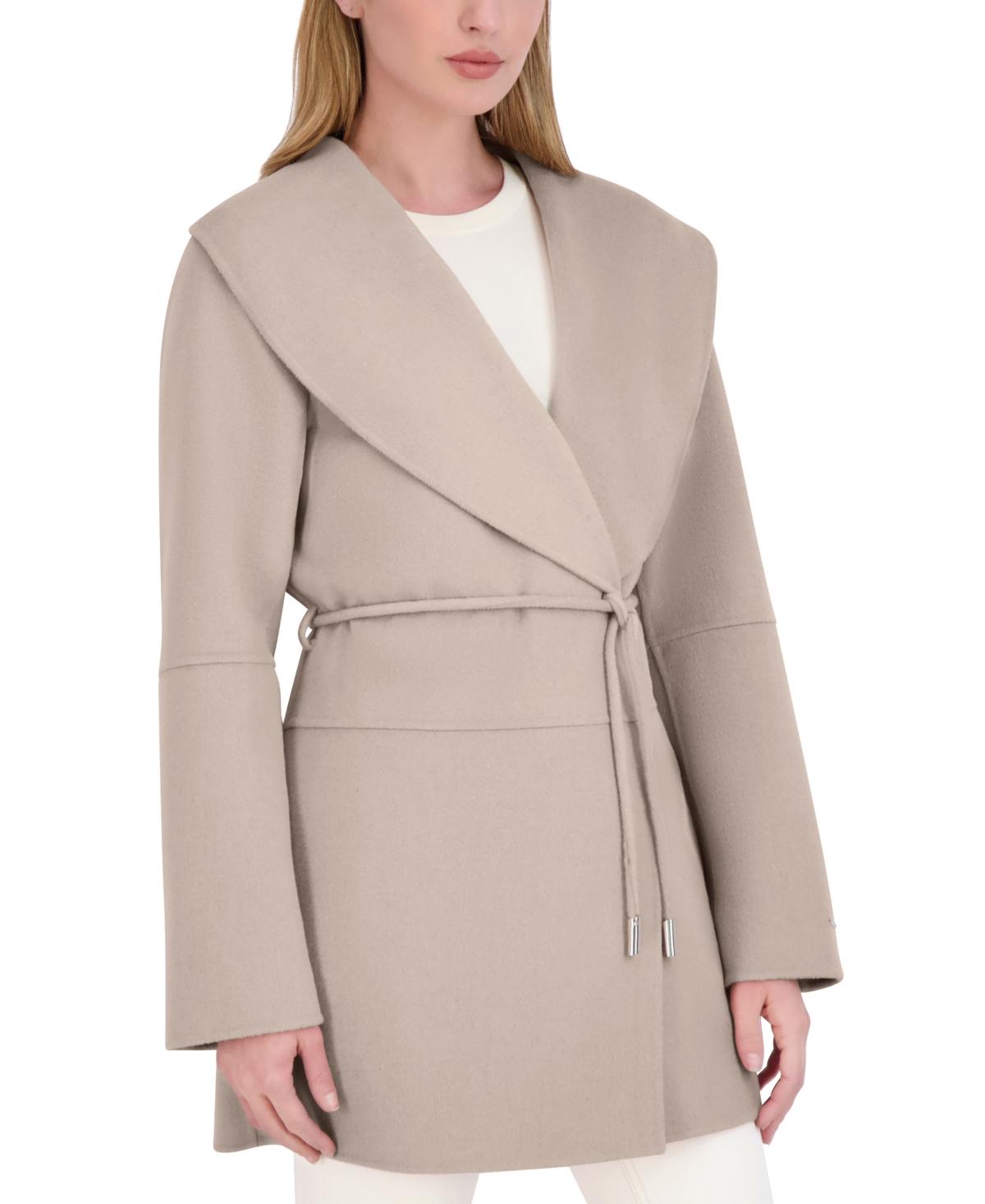 Tahari Doubled-faced Rope Belted Wrap Coat in Natural | Lyst