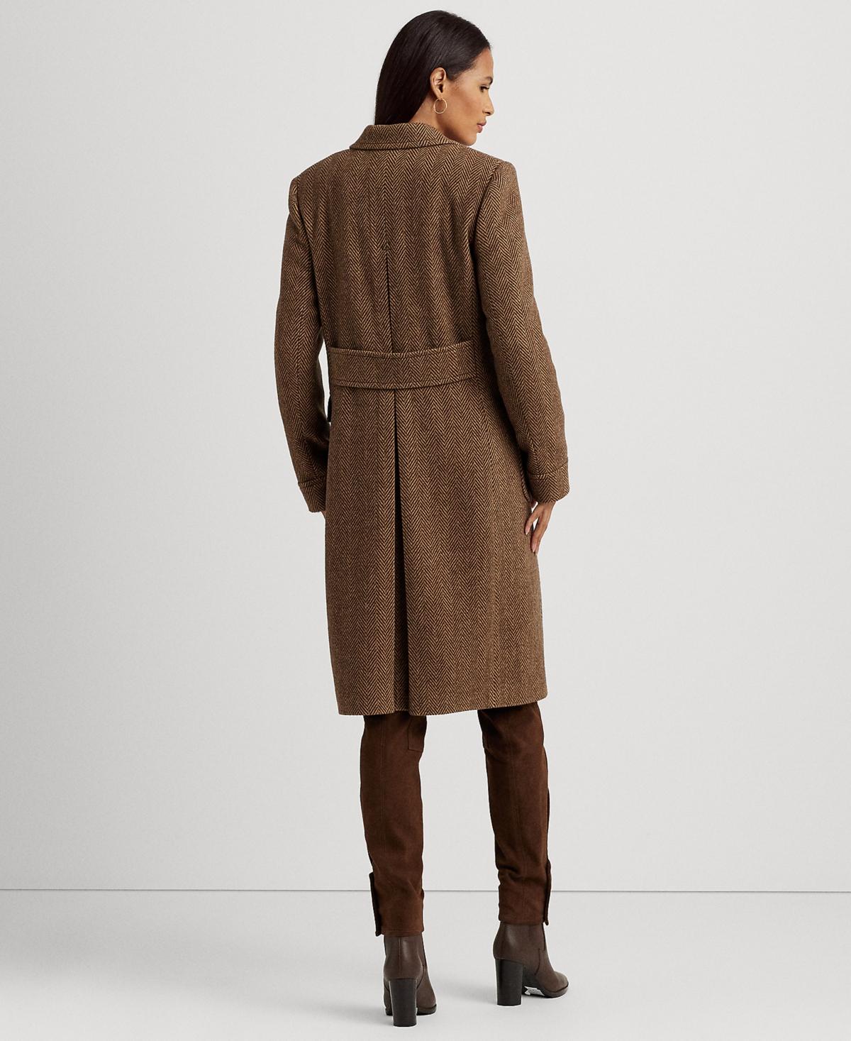 Lauren by Ralph Lauren Double breasted Herringbone Coat in Brown