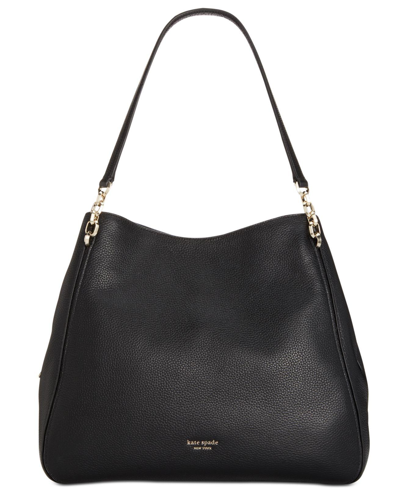 Kate Spade Hailey Large Leather Shoulder Bag in Black/Gold (Black) - Lyst