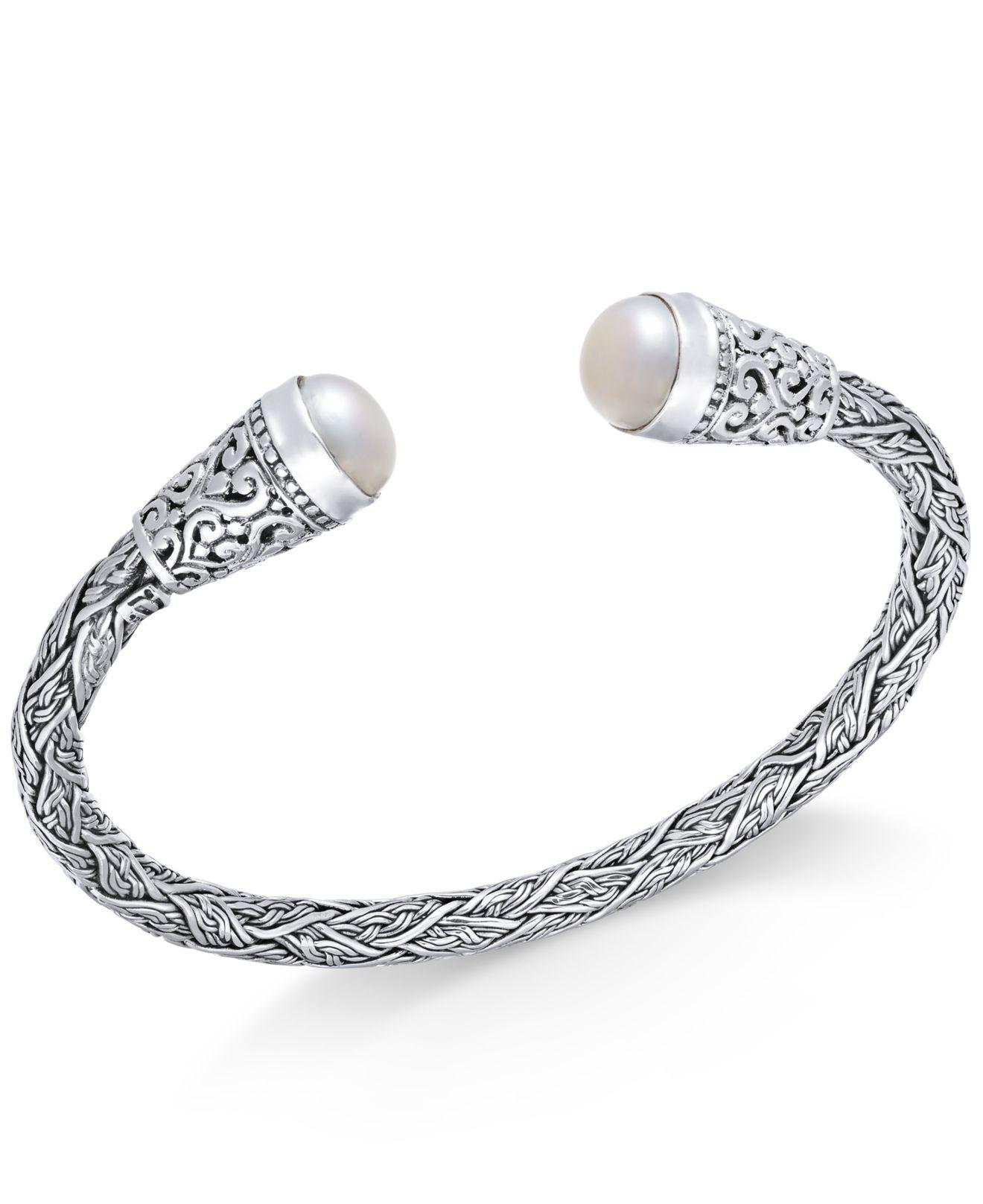 Macy's Cultured Freshwater Pearl (10mm) Filigree Cuff Bangle Bracelet