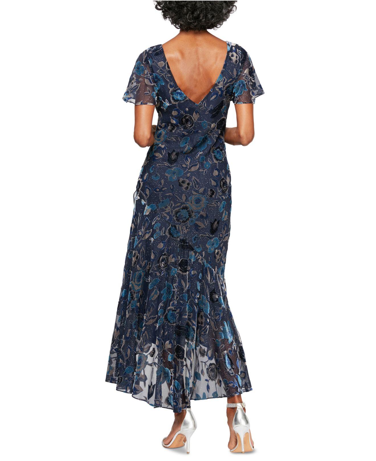 Alex Evenings Printed Burnout-velvet Dress in Navy Floral (Blue) - Lyst