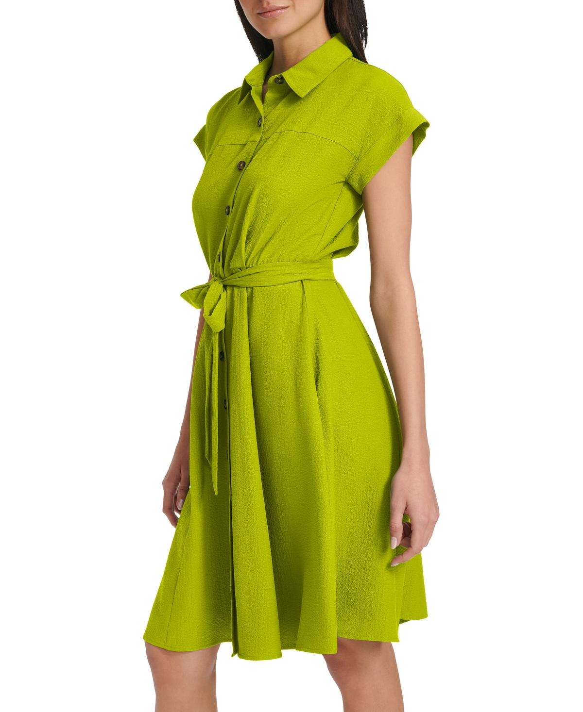 Calvin Klein Belted Cap-sleeve Shirtdress in Yellow