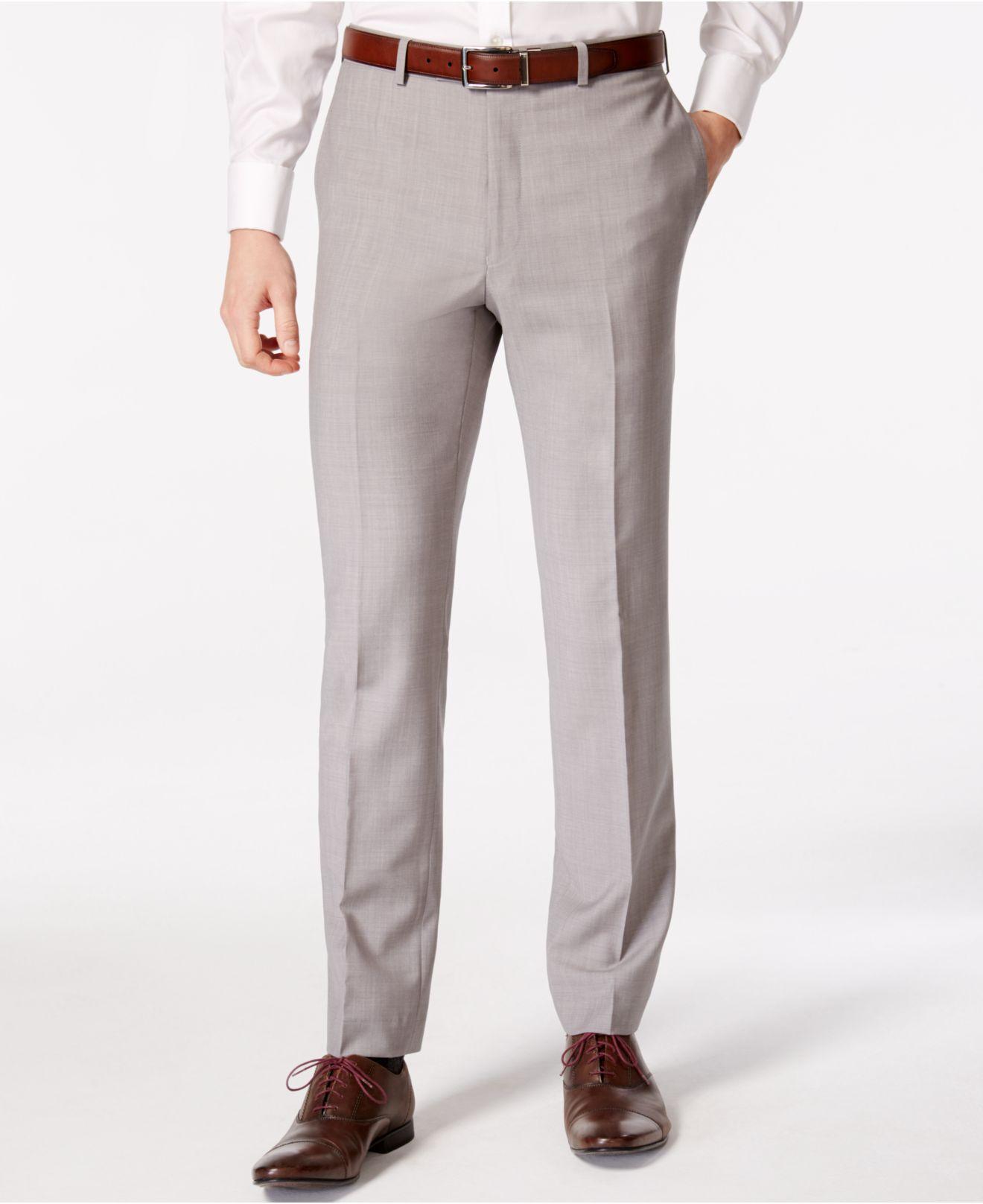 Calvin Klein Wool Men's X-fit Light Gray Slim Fit Pants for Men 